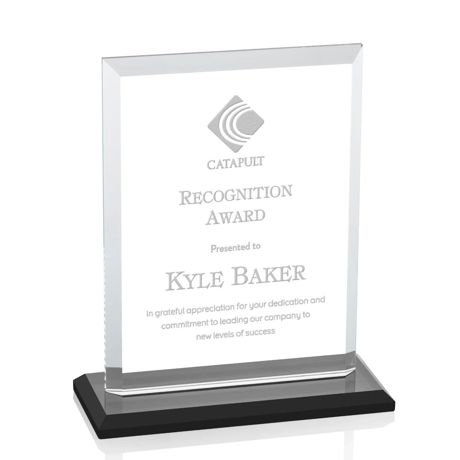 Custom Starfire Crystal Rectangle Award, Beveled Every Edge, White Base, awards for dealer and partner awards
