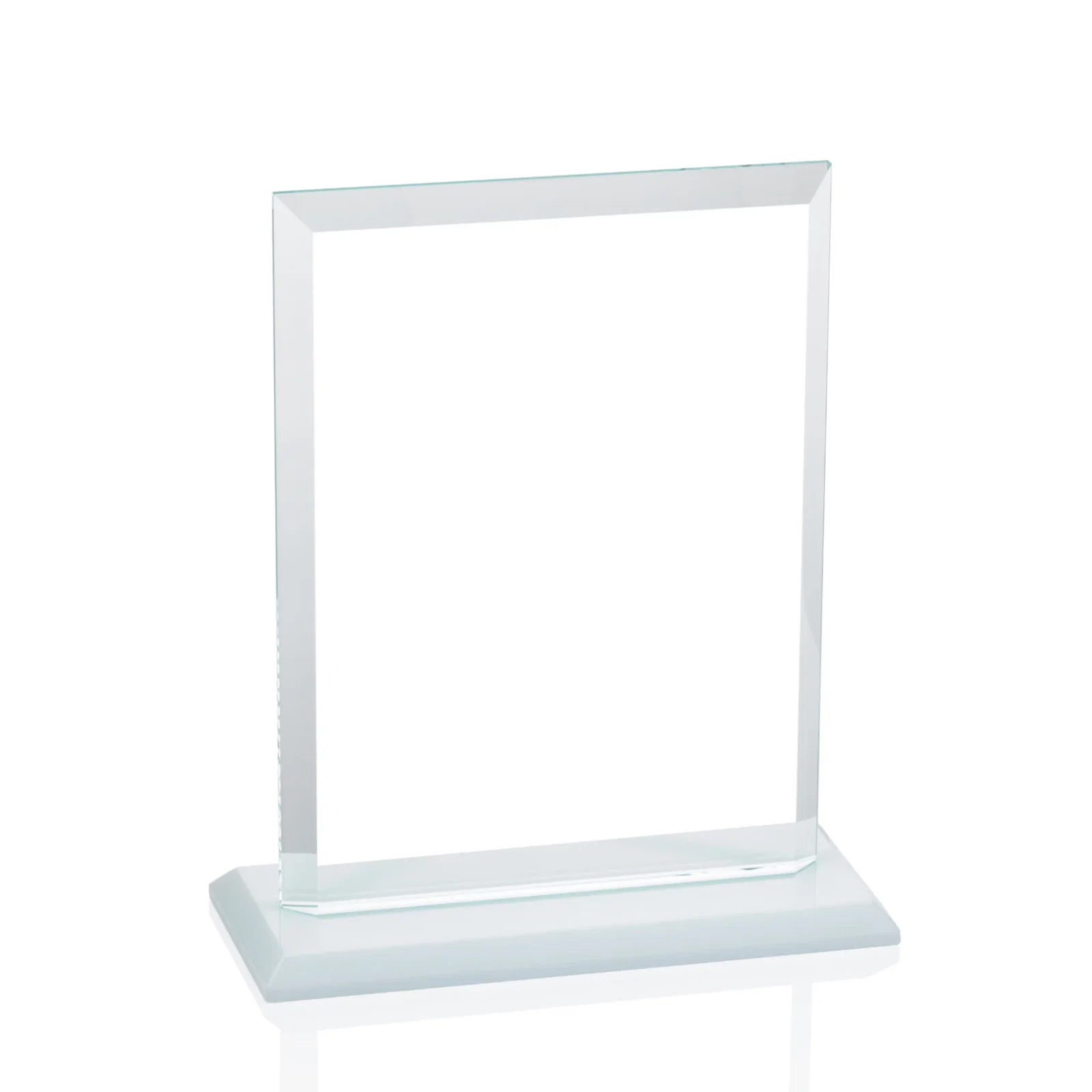 Promotional Starfire Crystal Rectangle Award, Beveled Every Edge, White Base, awards, with your logo for corporate award ceremonies