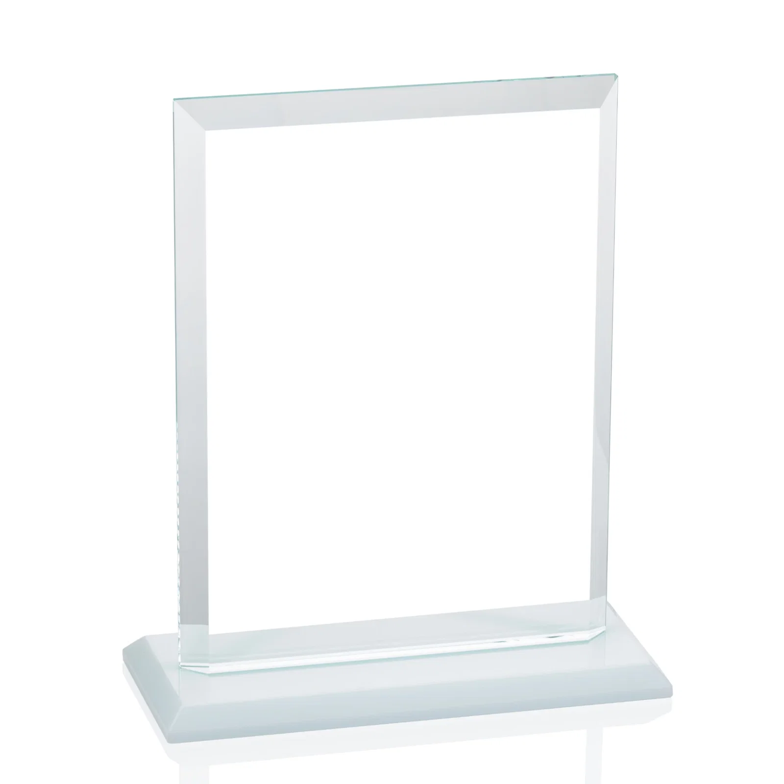 Promotional Starfire Crystal Rectangle Award, Beveled Every Edge, White Base, awards, with your logo for sales achievement awards