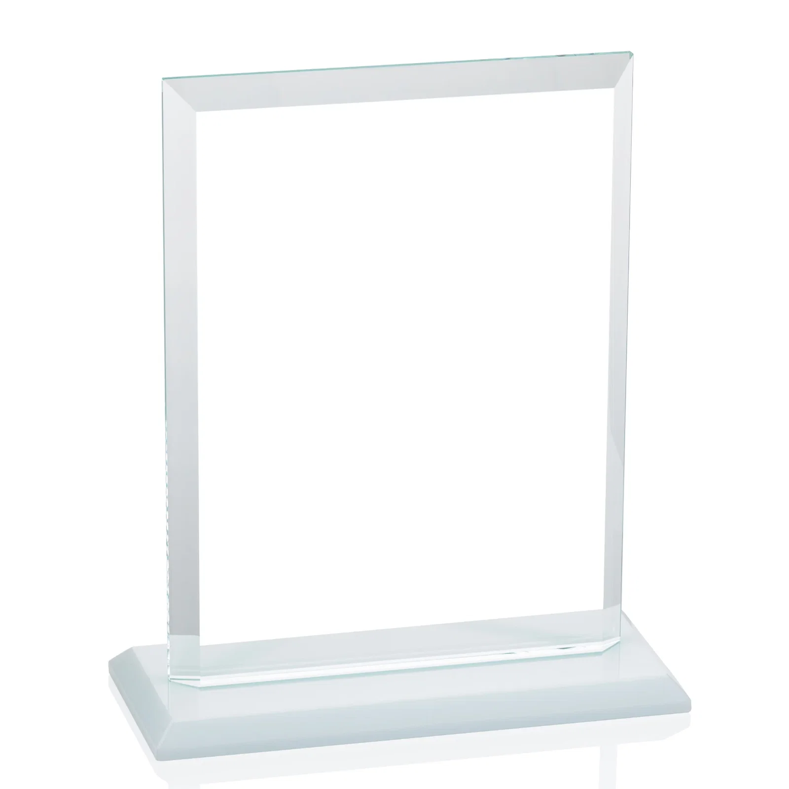 Promotional Starfire Crystal Rectangle Award, Beveled Every Edge, White Base, awards, with your logo for retirement presentations