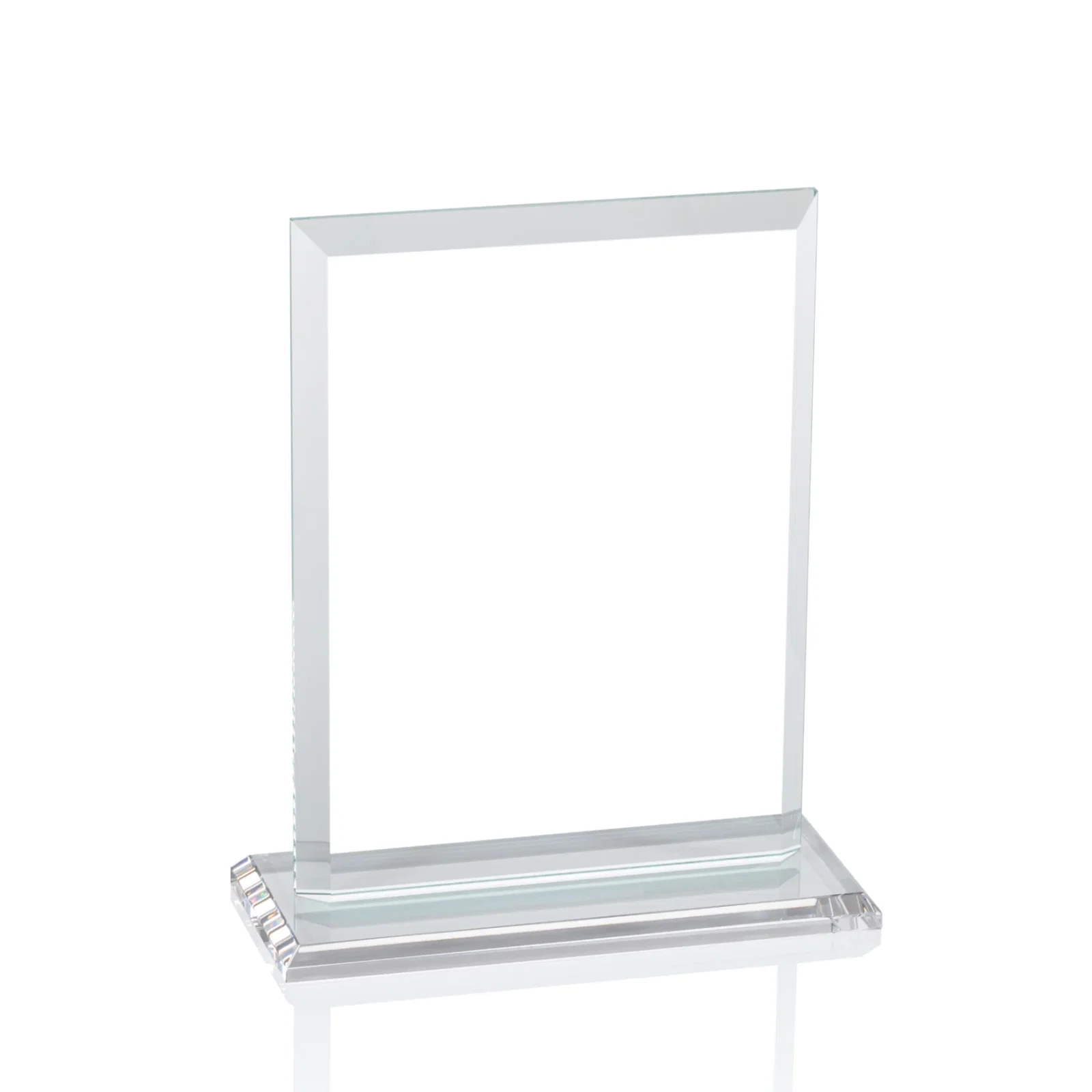Promotional Starfire Crystal Rectangle Award, Beveled Every Edge, White Base, awards, with your logo for dealer and partner awards