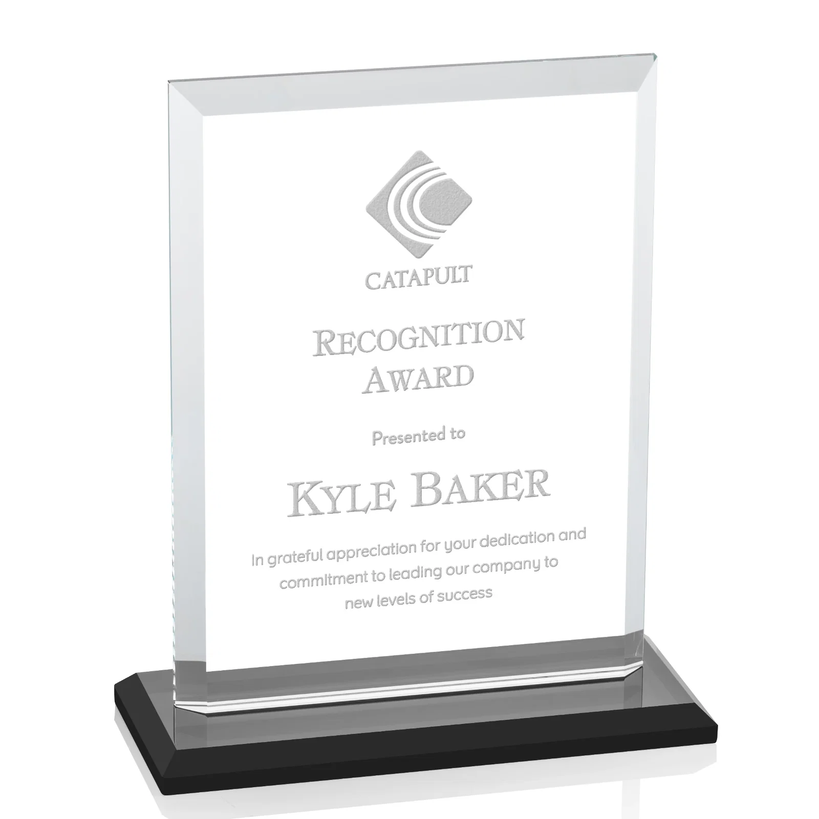 Custom Starfire Crystal Rectangle Award, Beveled Every Edge, White Base, awards for company anniversary events