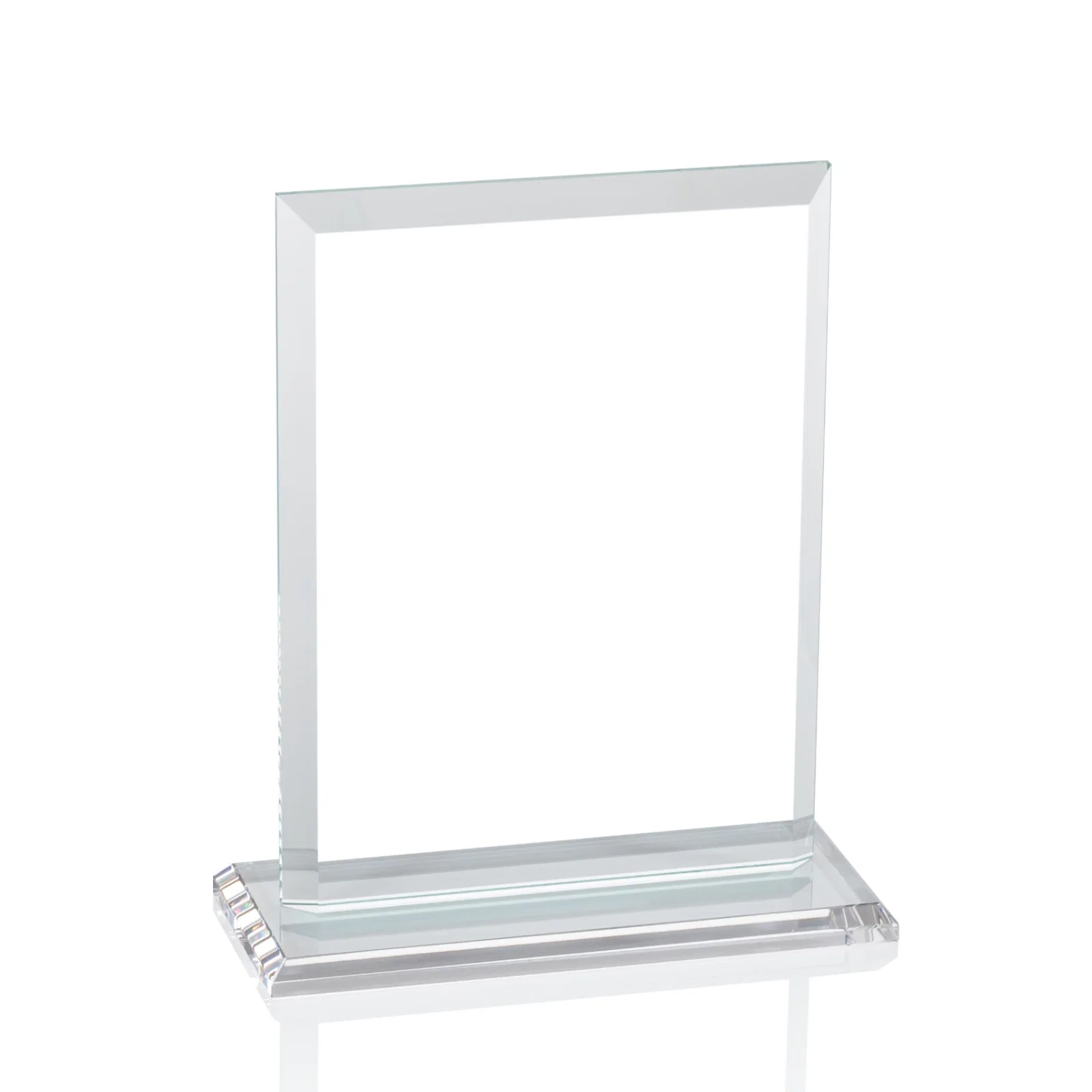 Promotional Starfire Crystal Rectangle Award, Beveled Every Edge, White Base, awards, with your logo for company anniversary events