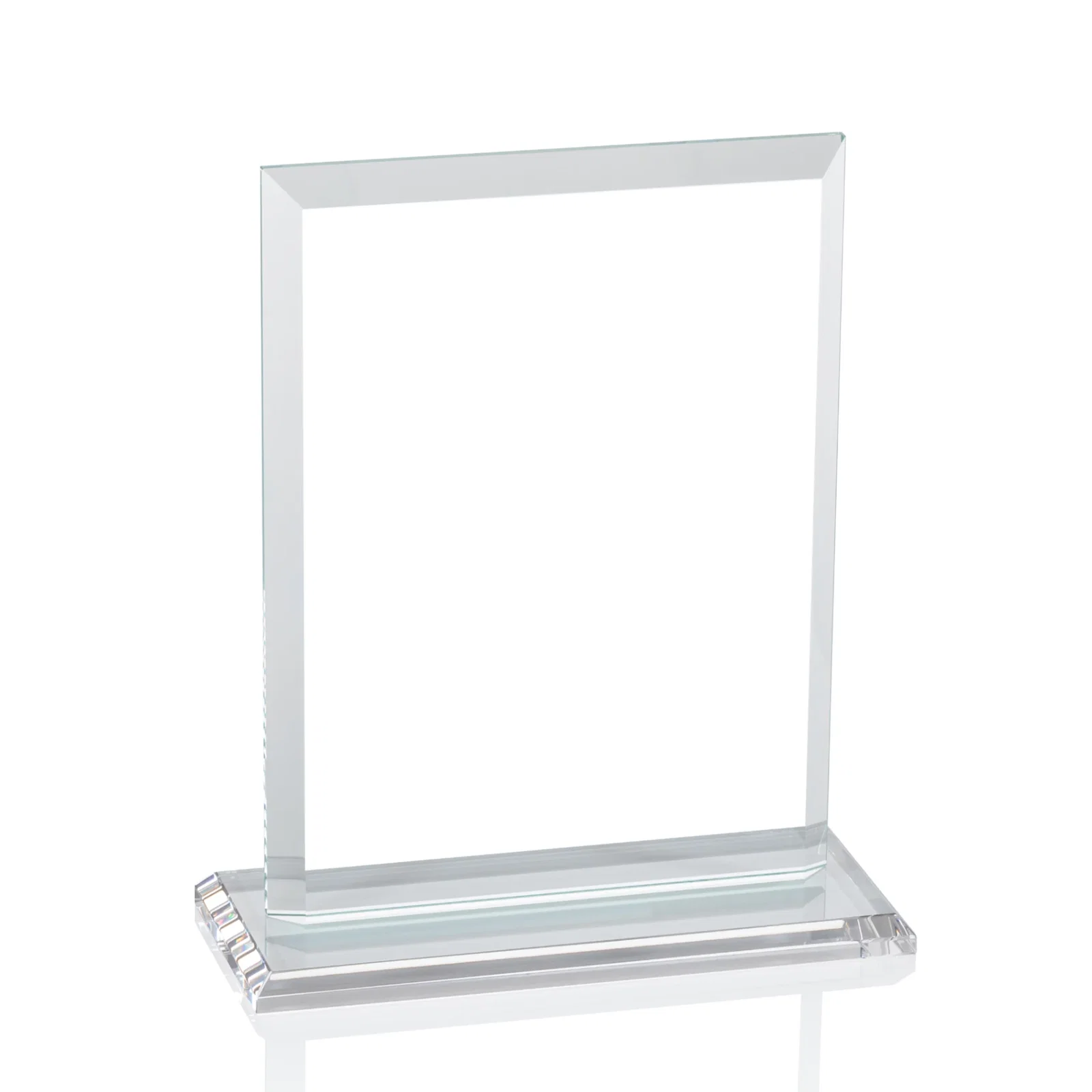 Branded Starfire Crystal Rectangle Award, Beveled Every Edge, White Base, awards, with your logo for employee recognition