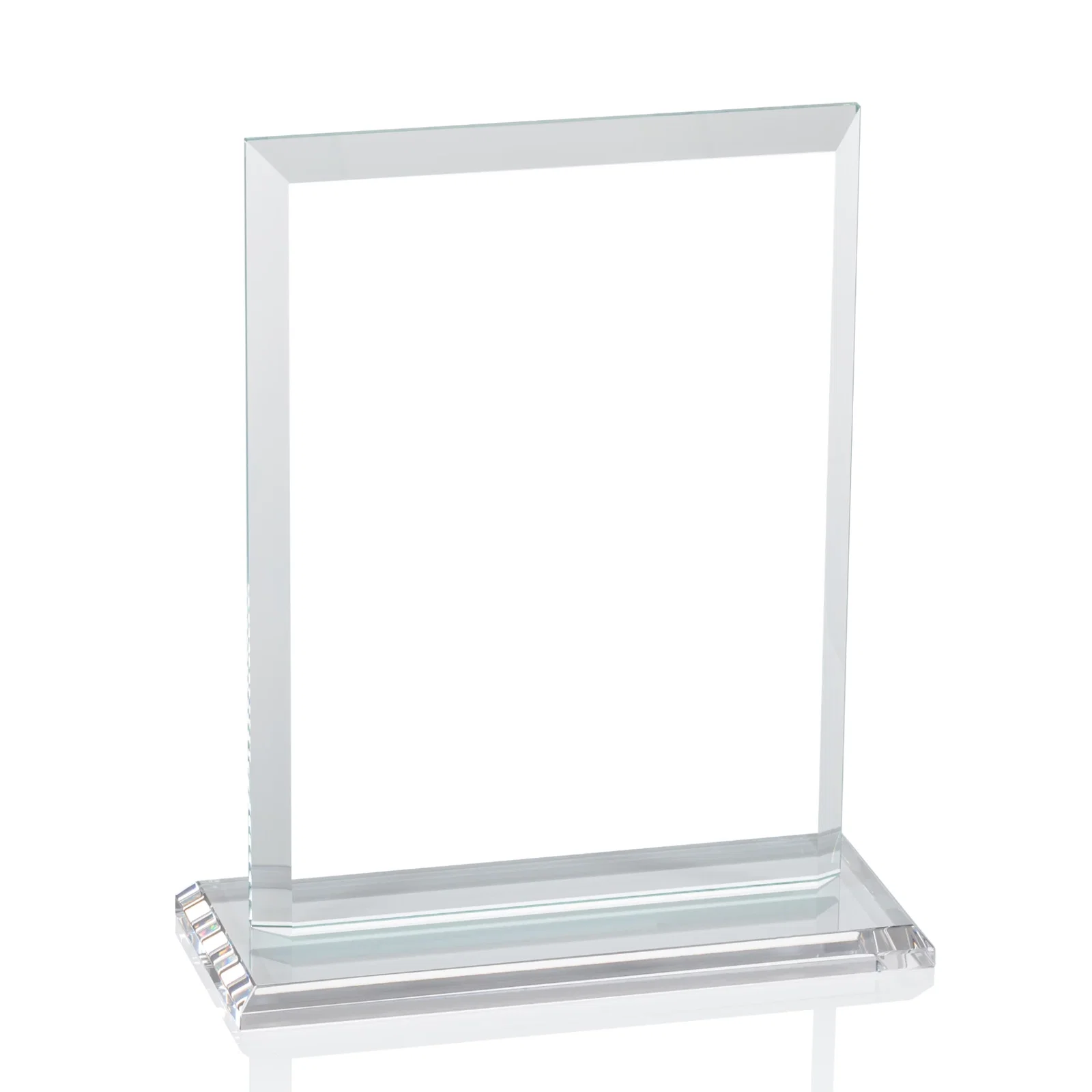 Branded Starfire Crystal Rectangle Award, Beveled Every Edge, White Base, awards, with your logo for corporate award ceremonies