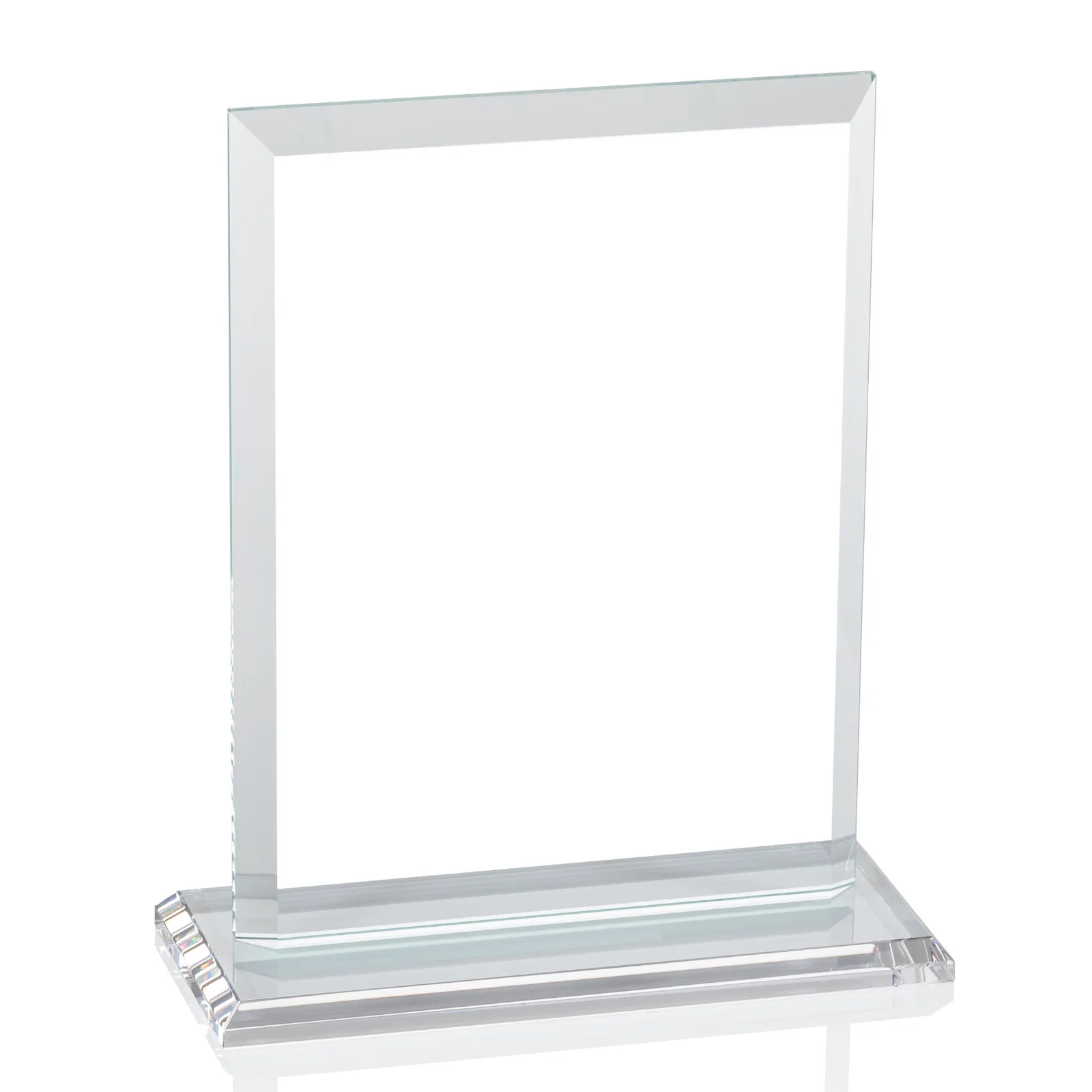 Branded Starfire Crystal Rectangle Award, Beveled Every Edge, White Base, awards, with your logo for service anniversary gifts