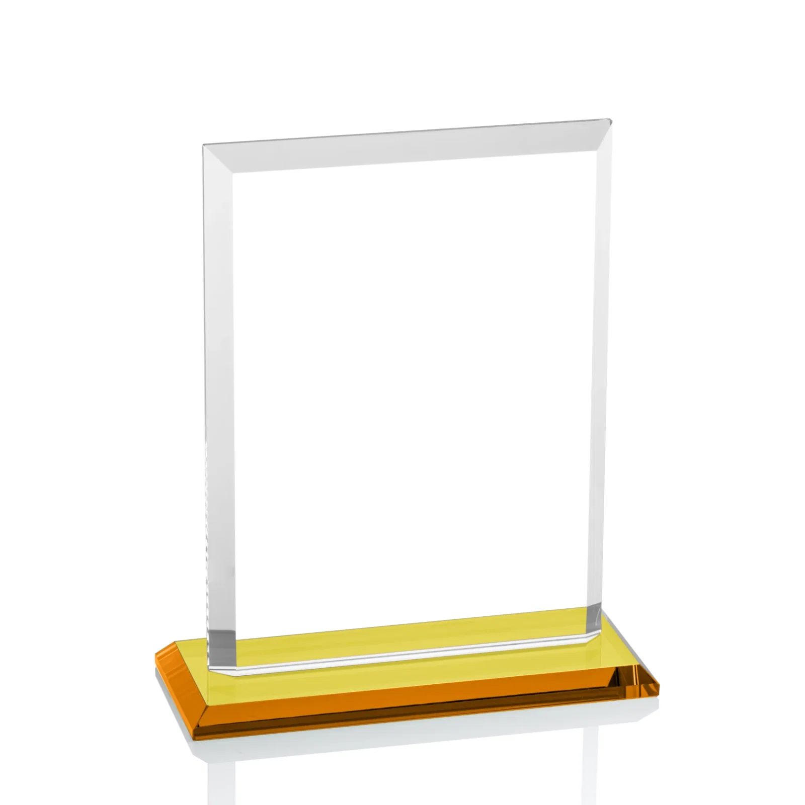 Branded Starfire Crystal Rectangle Award, Beveled Every Edge, White Base, awards, with your logo for retirement presentations
