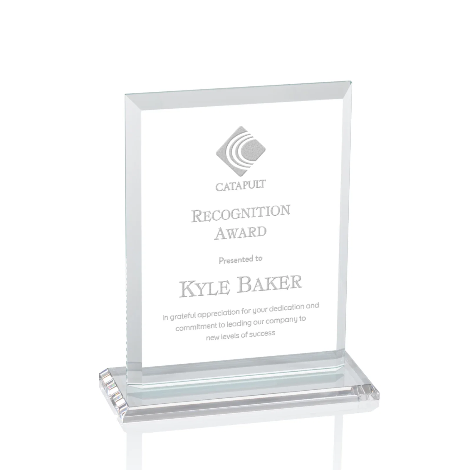 Personalized Starfire Crystal Rectangle Award, Beveled Every Edge, White Base, awards for corporate award ceremonies
