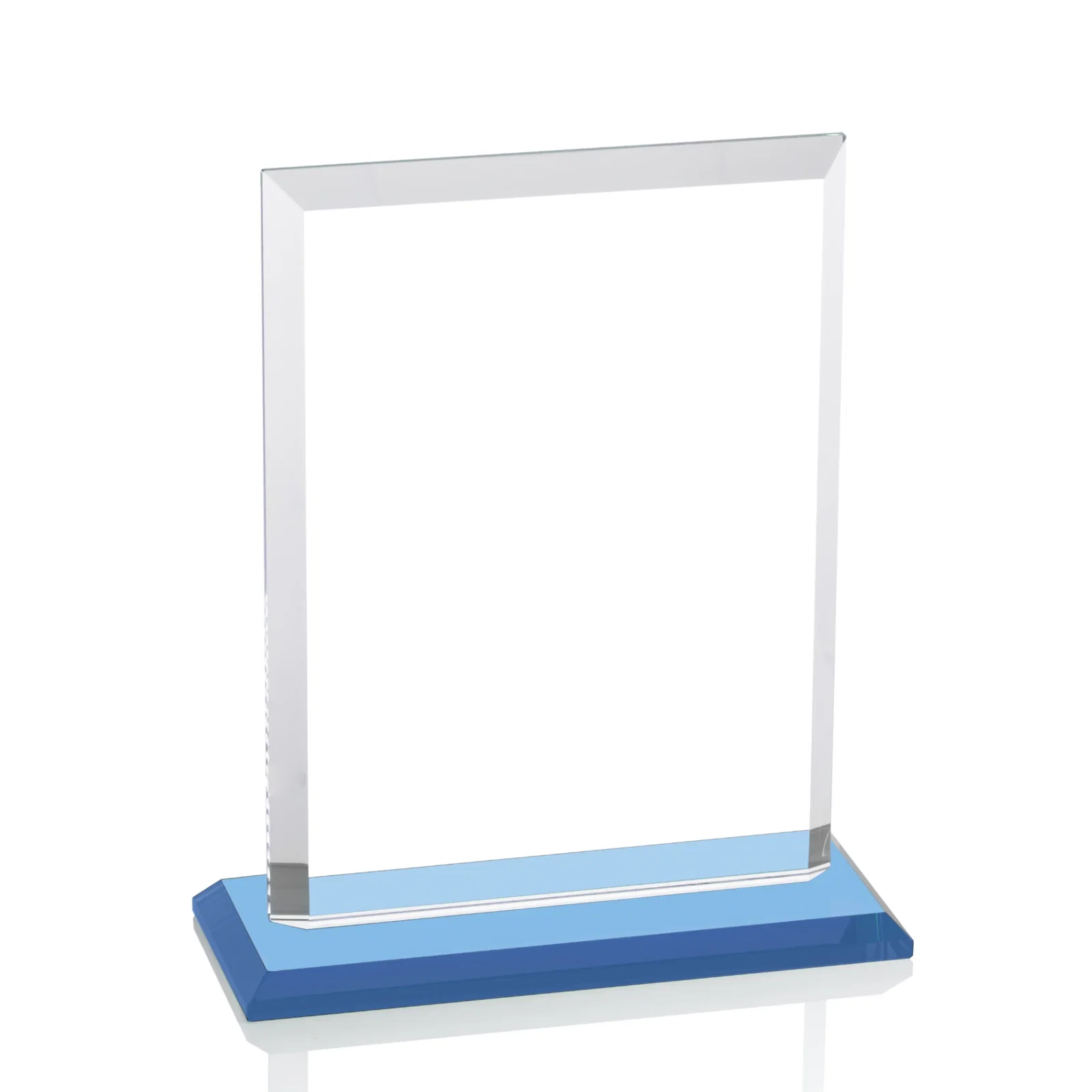 Customized Starfire Crystal Rectangle Award, Beveled Every Edge, White Base, awards, with your logo for corporate award ceremonies