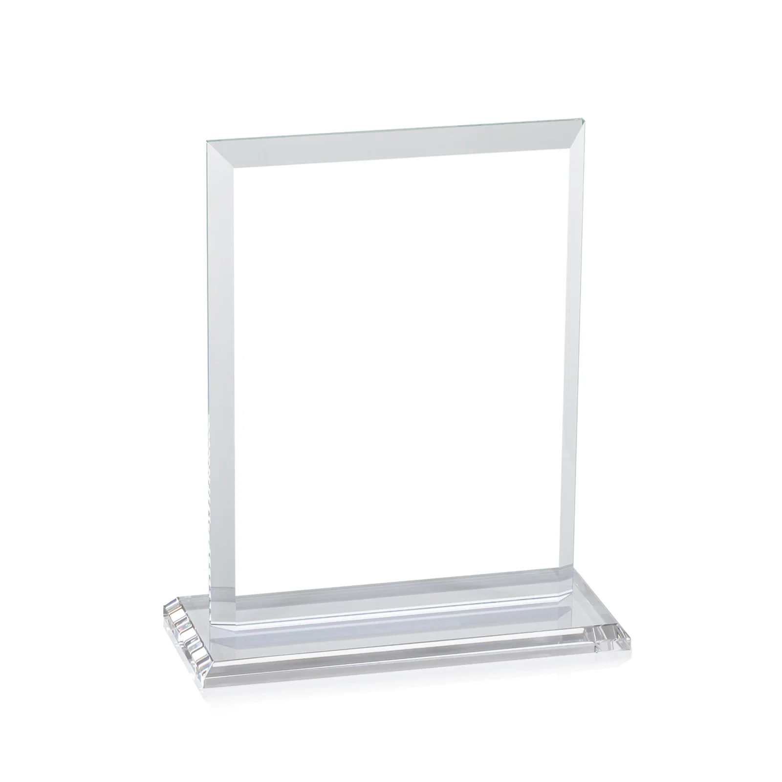 Customized Starfire Crystal Rectangle Award, Beveled Every Edge, White Base, awards, with your logo for retirement presentations