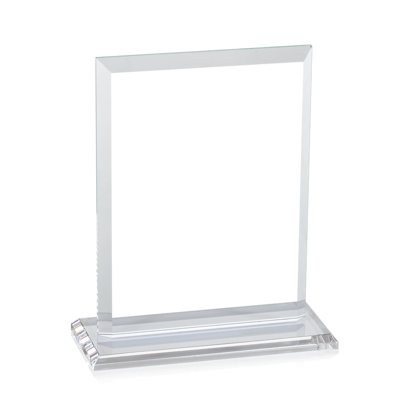 Customized Starfire Crystal Rectangle Award, Beveled Every Edge, White Base, awards, with your logo for donor appreciation