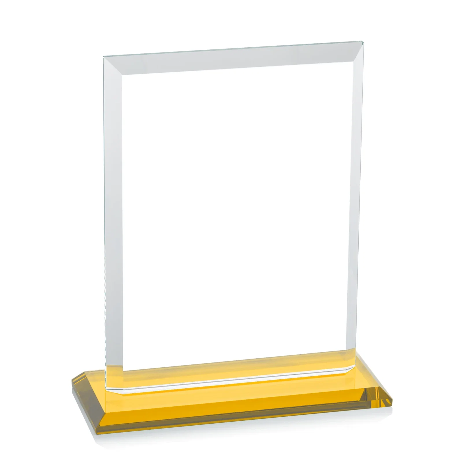 Custom engraved Starfire Crystal Rectangle Award, Beveled Every Edge, White Base, awards, with your logo for employee recognition