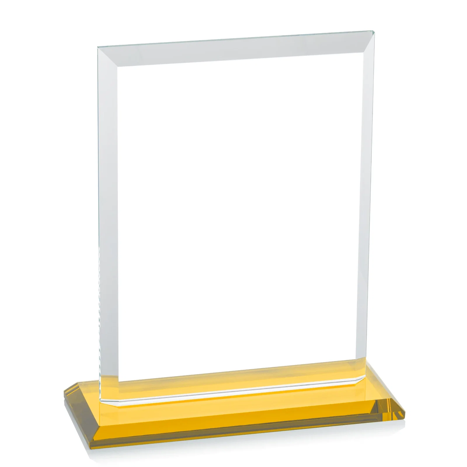 Custom engraved Starfire Crystal Rectangle Award, Beveled Every Edge, White Base, awards, with your logo for corporate award ceremonies