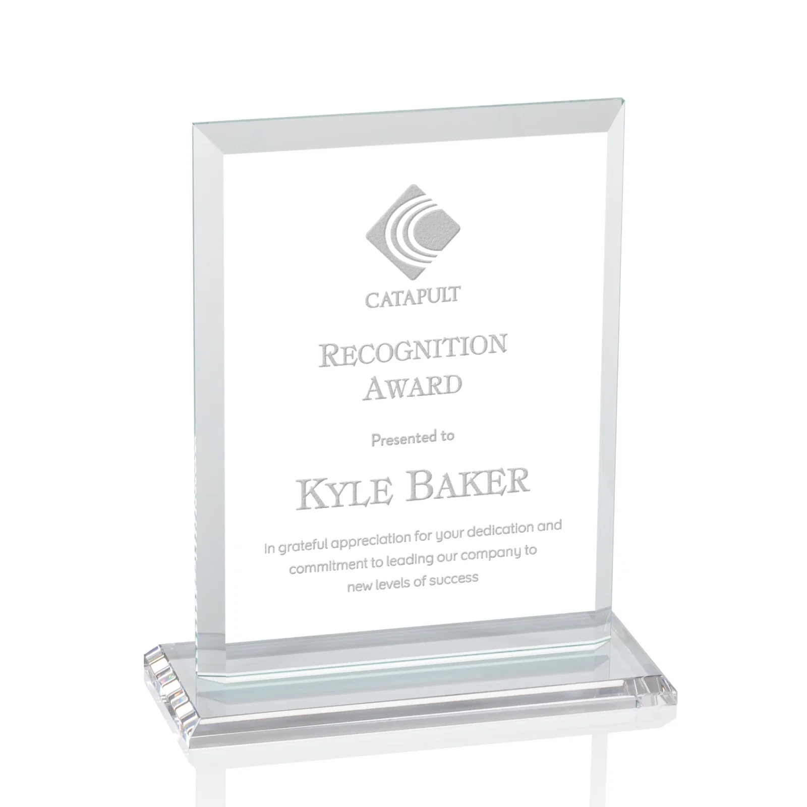 Personalized Starfire Crystal Rectangle Award, Beveled Every Edge, White Base, awards for sales achievement awards