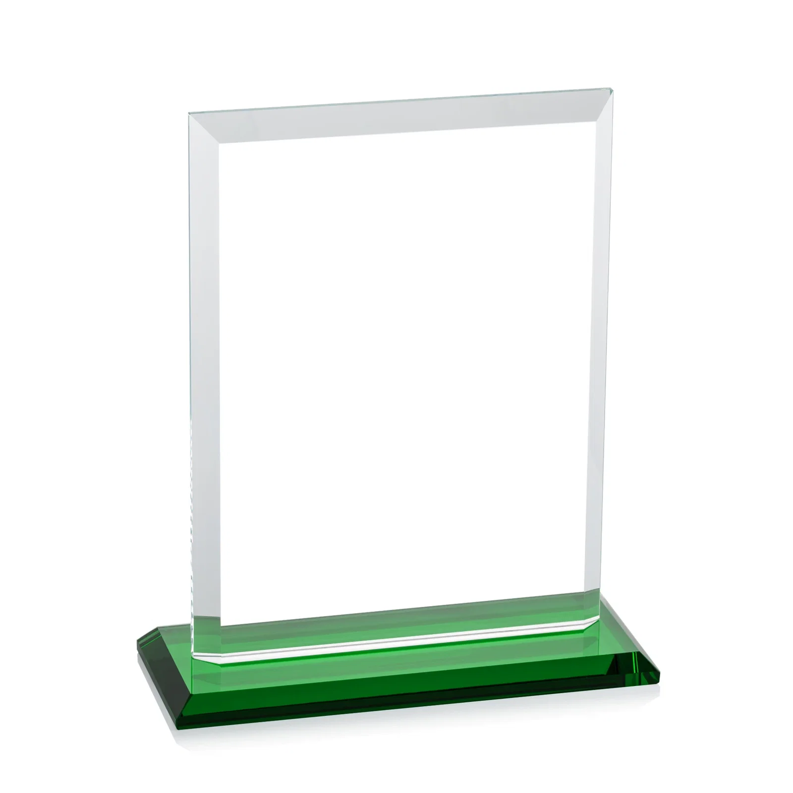 Custom engraved Starfire Crystal Rectangle Award, Beveled Every Edge, White Base, awards, with your logo for retirement presentations