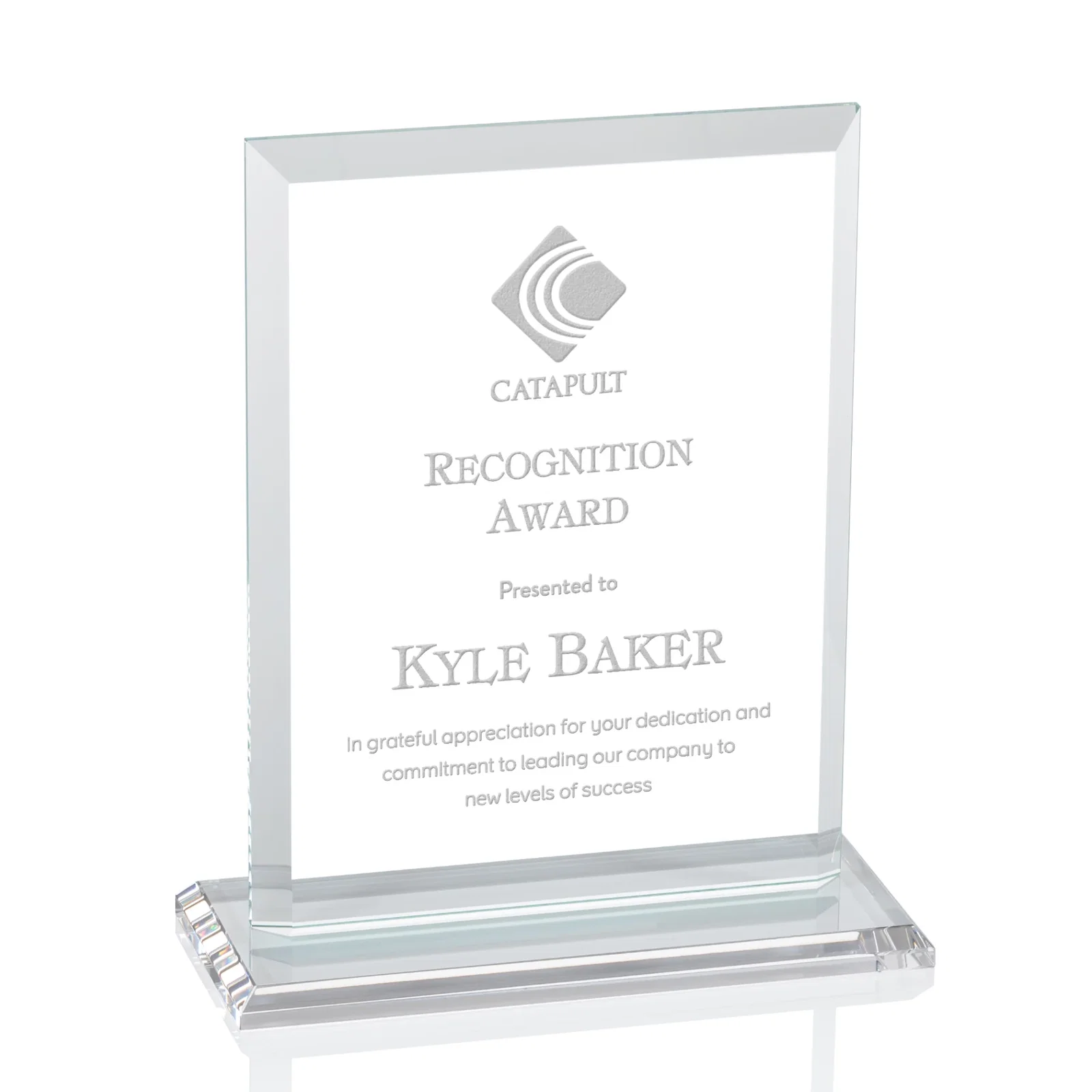 Personalized Starfire Crystal Rectangle Award, Beveled Every Edge, White Base, awards for retirement presentations