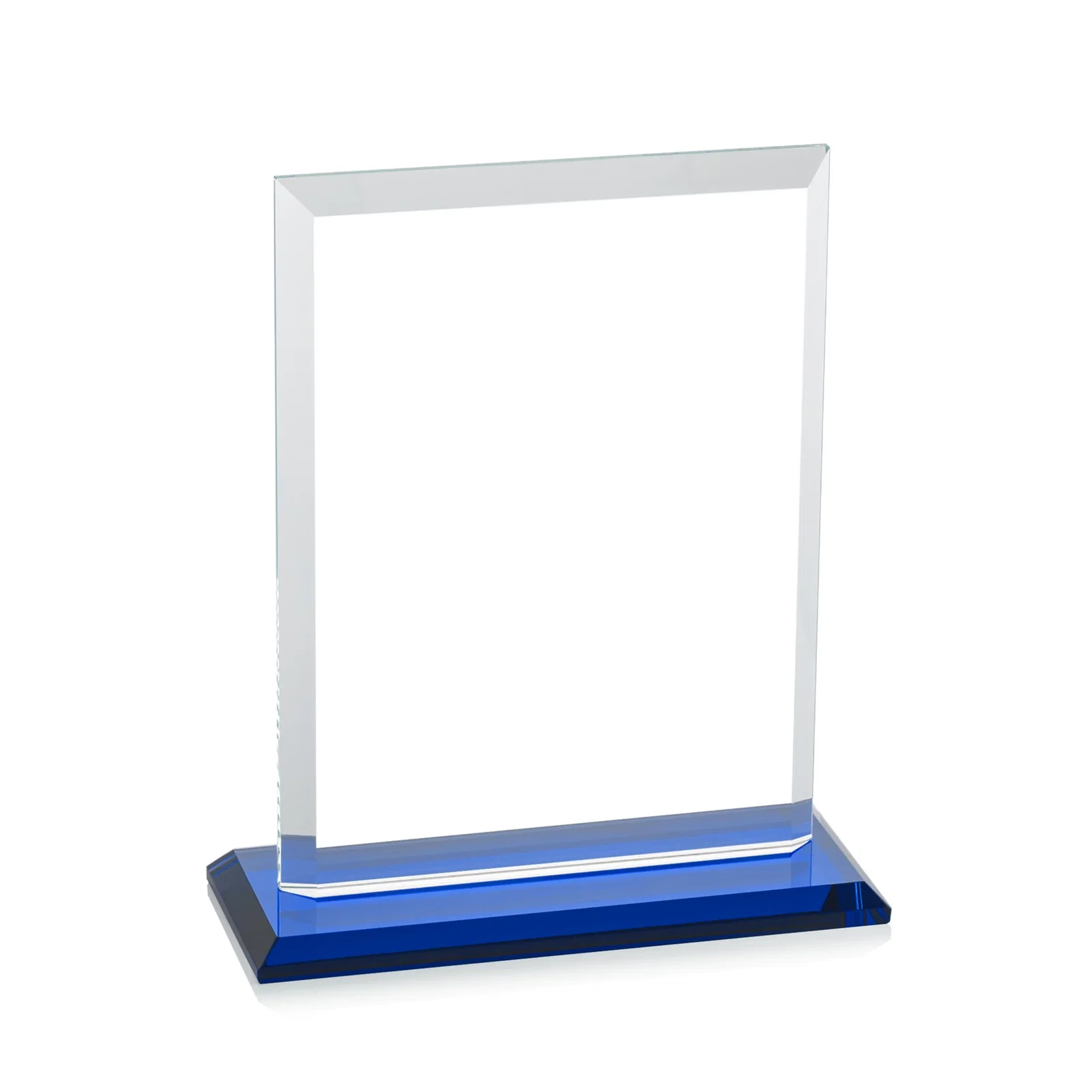 Custom Starfire Crystal Rectangle Award, Beveled Every Edge, White Base, awards, with your company name for corporate award ceremonies