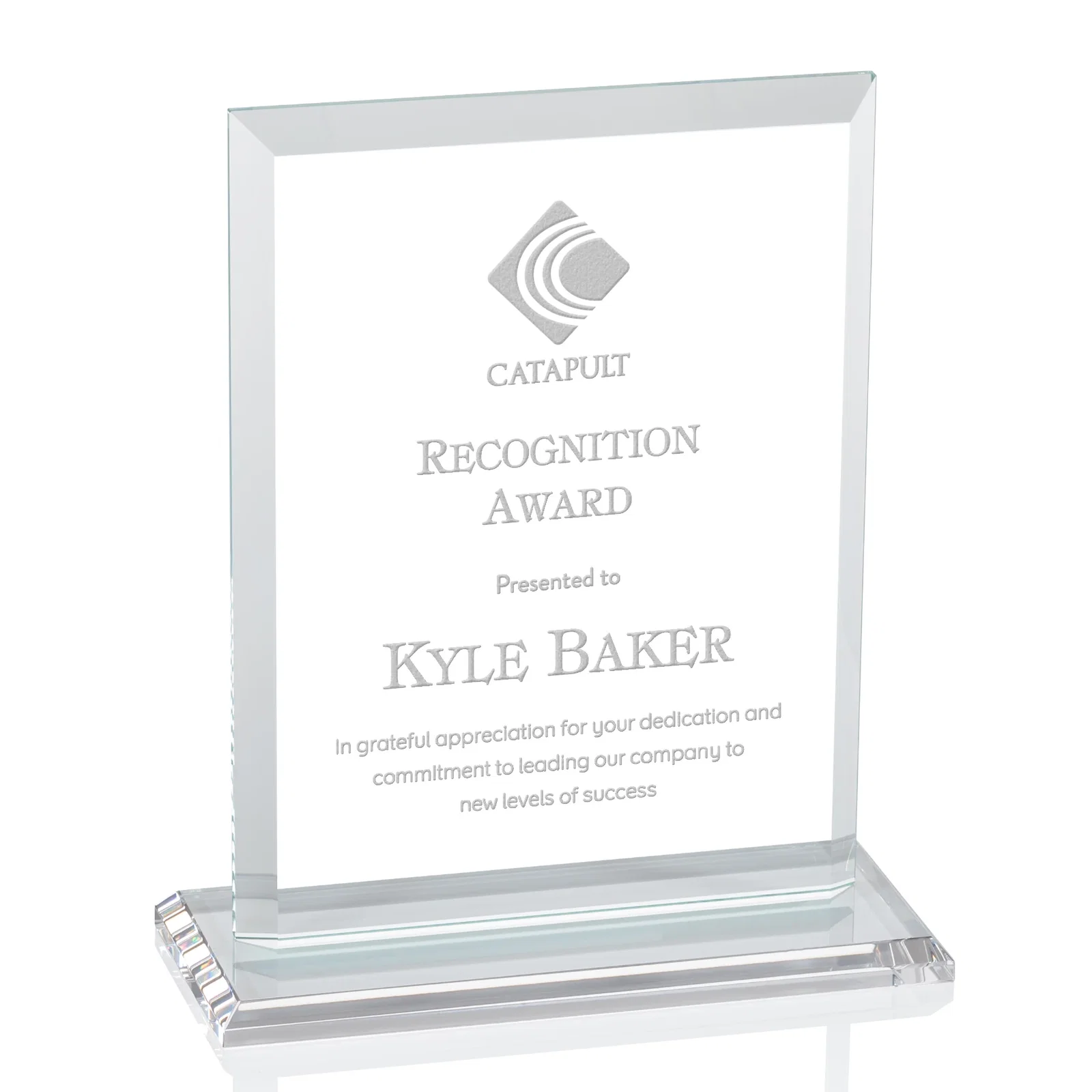 Personalized Starfire Crystal Rectangle Award, Beveled Every Edge, White Base, awards for team milestone celebrations