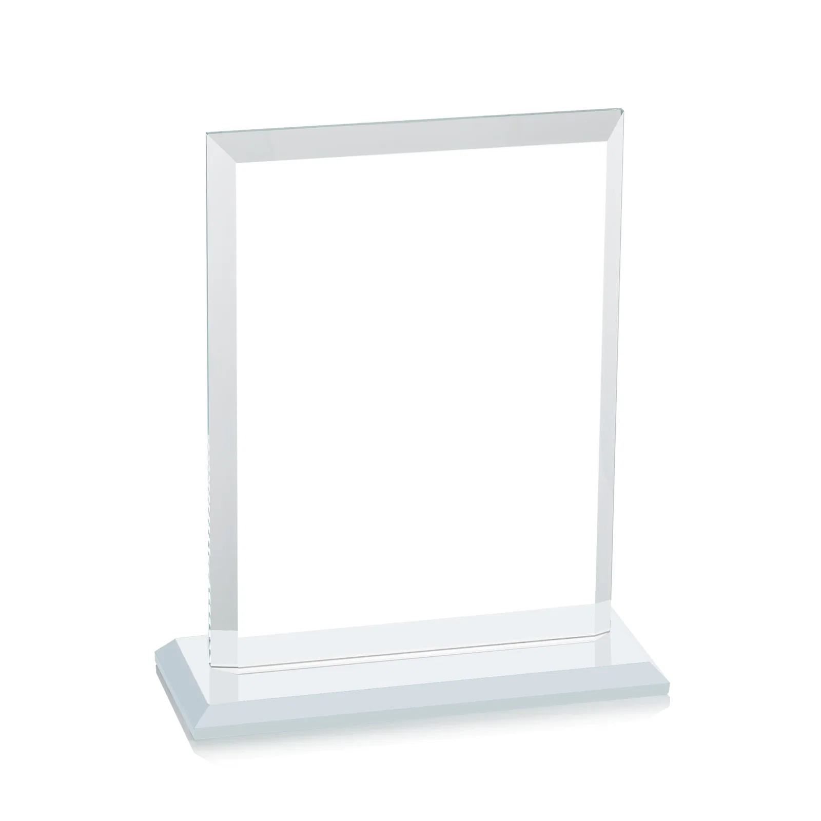 Personalized Starfire Crystal Rectangle Award, Beveled Every Edge, White Base, awards, with your company name for retirement presentations