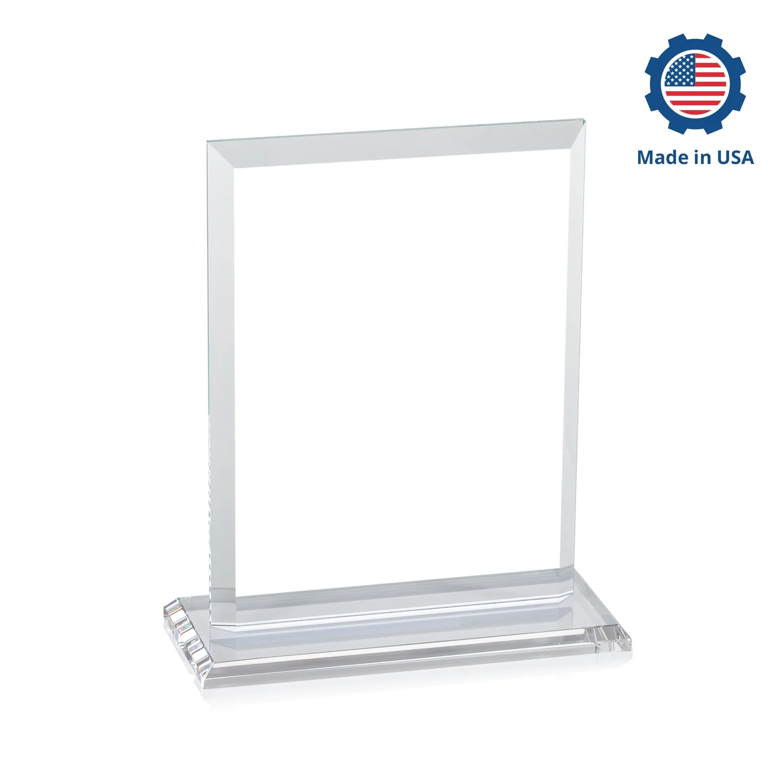 Promotional Starfire Crystal Rectangle Award, Beveled Every Edge, White Base, awards, with your company name for corporate award ceremonies