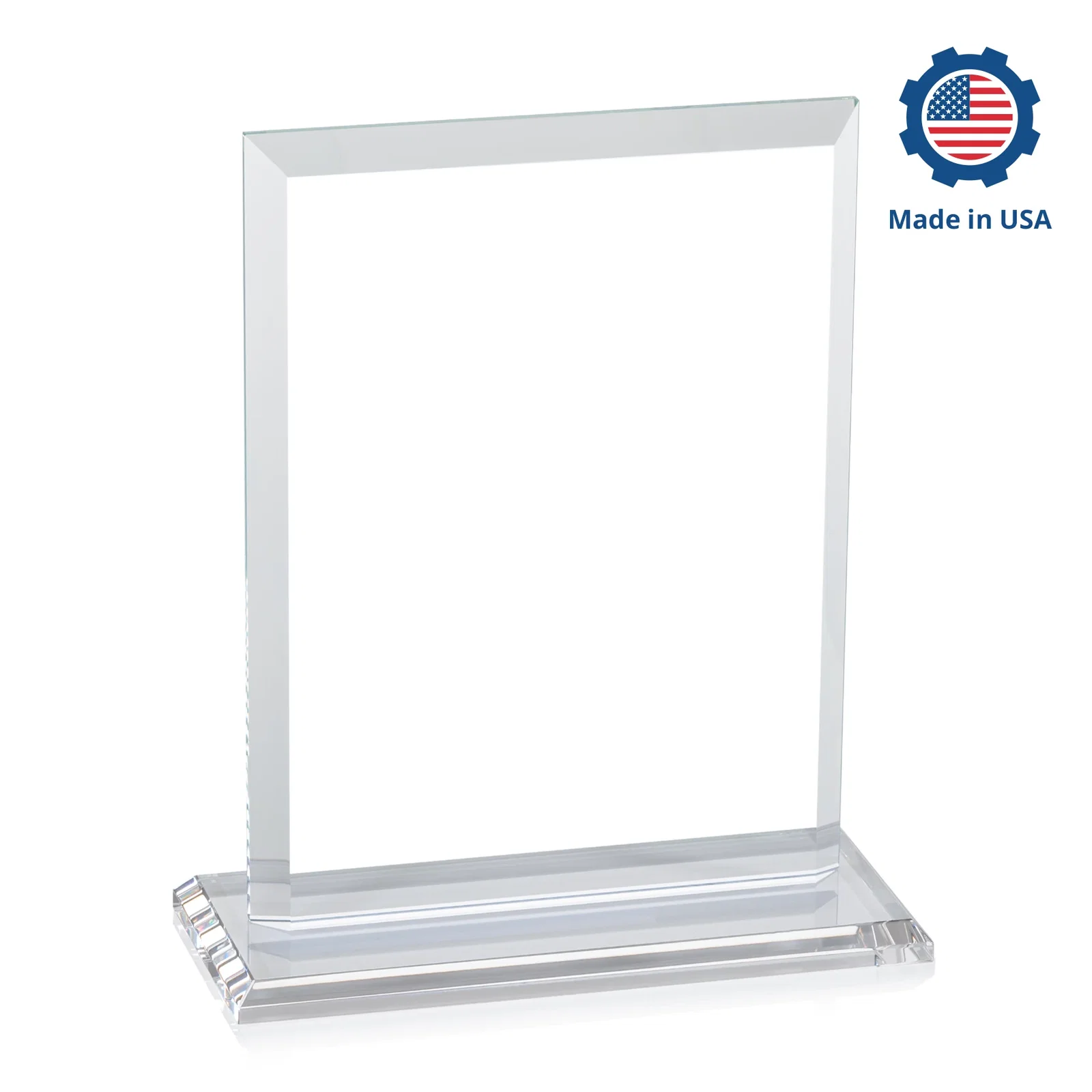 Promotional Starfire Crystal Rectangle Award, Beveled Every Edge, White Base, awards, with your company name for retirement presentations