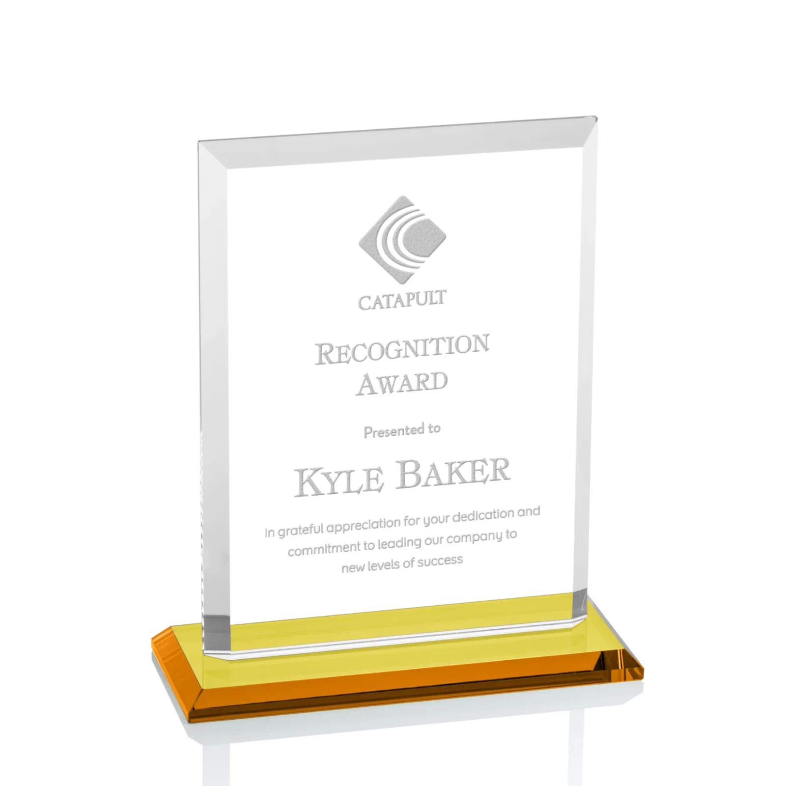 Personalized Starfire Crystal Rectangle Award, Beveled Every Edge, White Base, awards for safety achievement programs