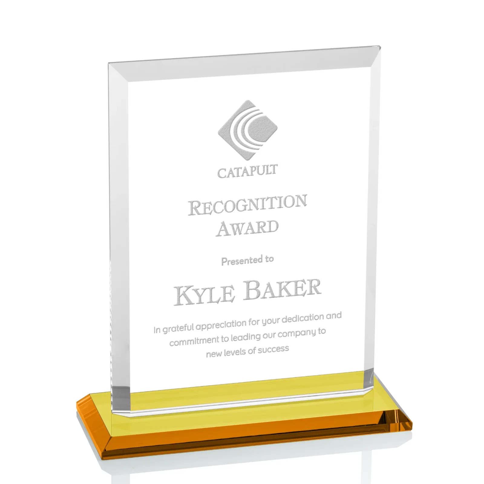 Personalized Starfire Crystal Rectangle Award, Beveled Every Edge, White Base, awards for dealer and partner awards