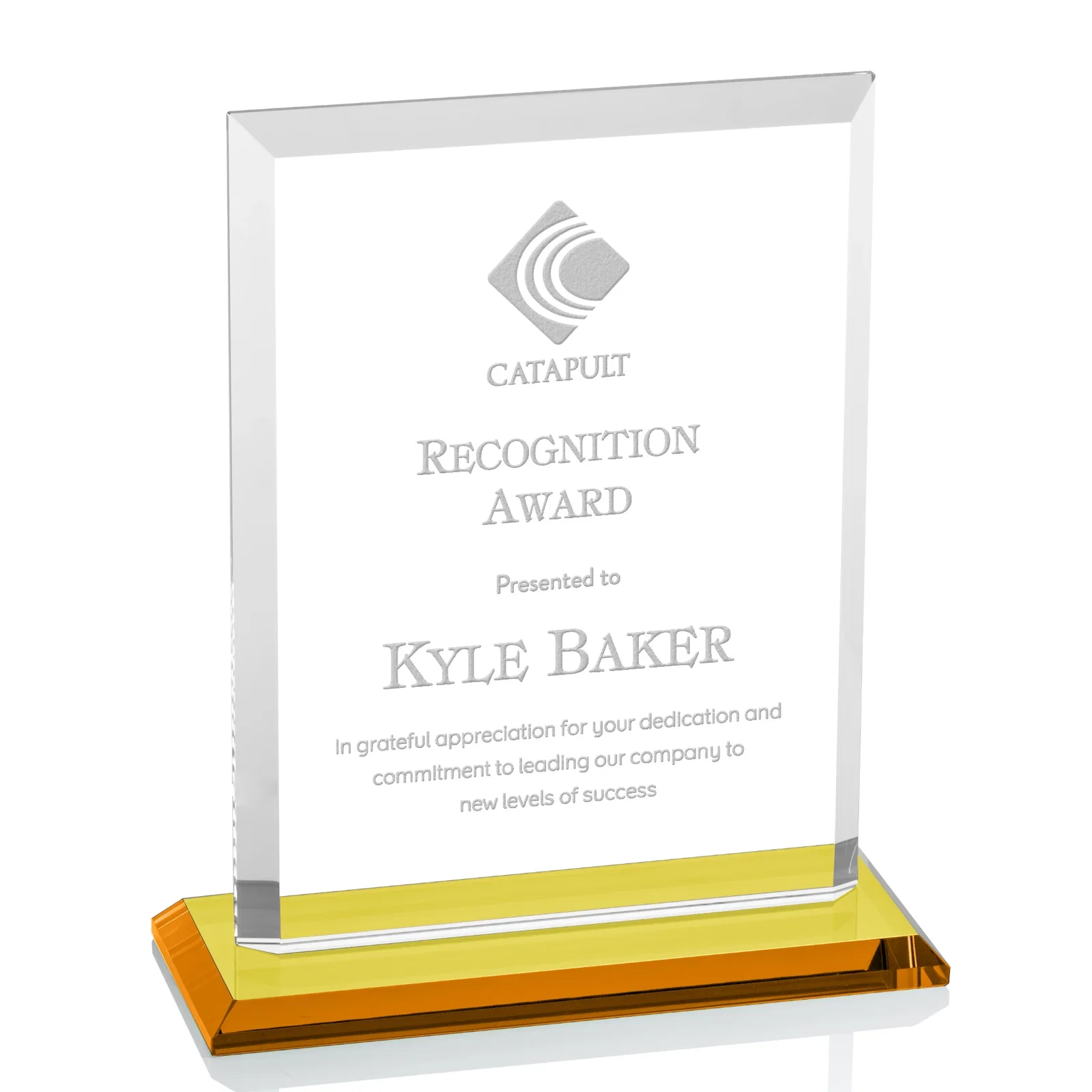 Personalized Starfire Crystal Rectangle Award, Beveled Every Edge, White Base, awards for company anniversary events