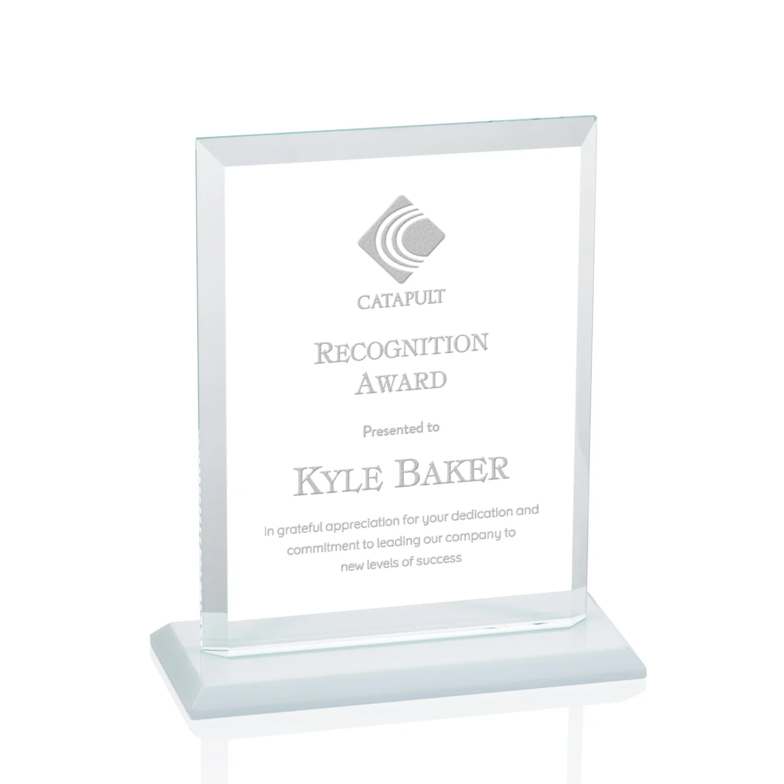 Custom Starfire Crystal Rectangle Award, Beveled Every Edge, White Base, awards for service anniversary gifts