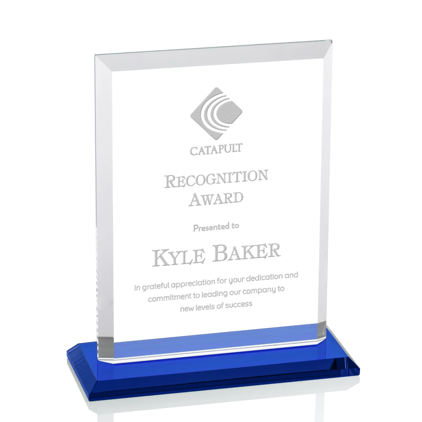 Promotional Starfire Crystal Rectangle Award, Beveled Every Edge, White Base, awards for dealer and partner awards