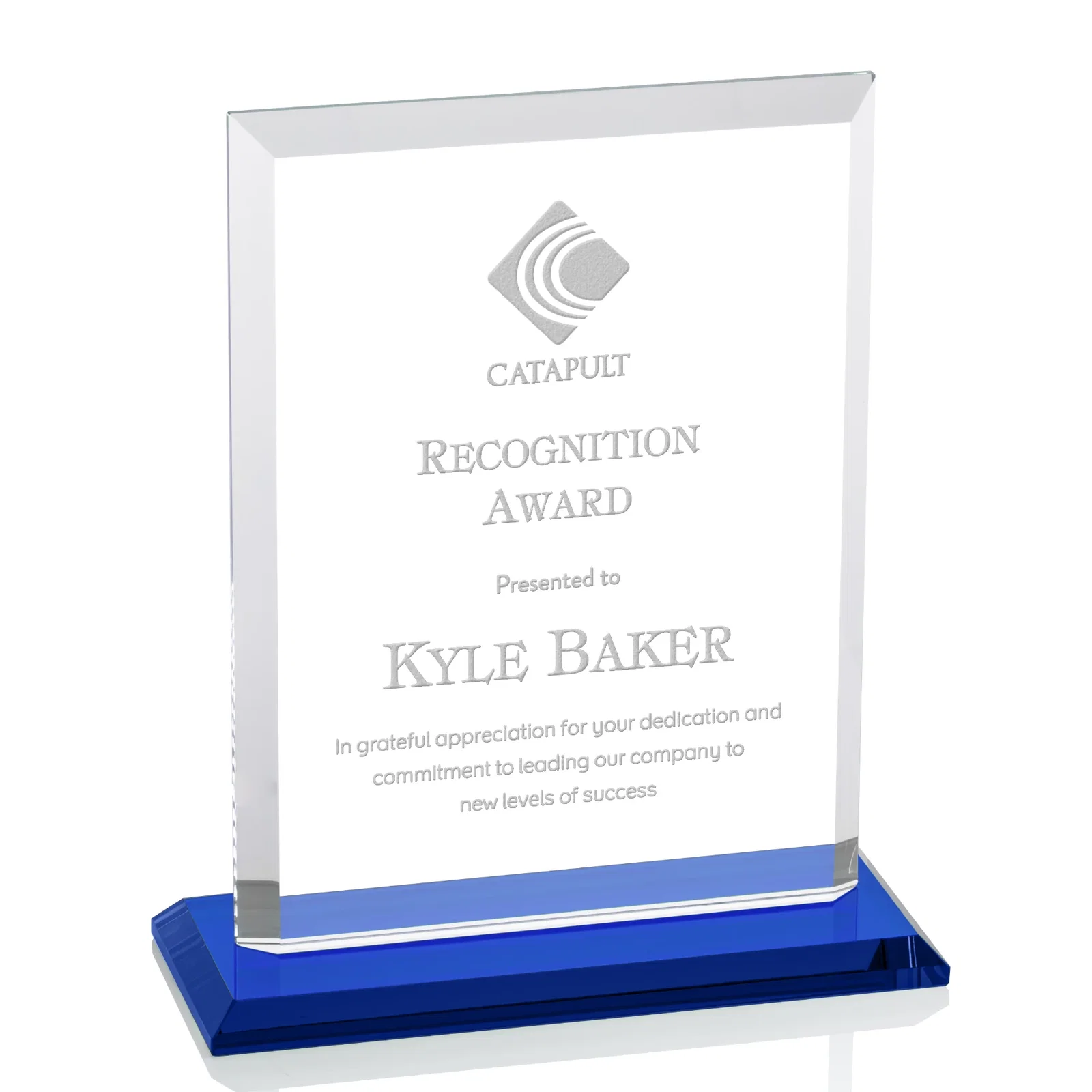 Promotional Starfire Crystal Rectangle Award, Beveled Every Edge, White Base, awards for company anniversary events