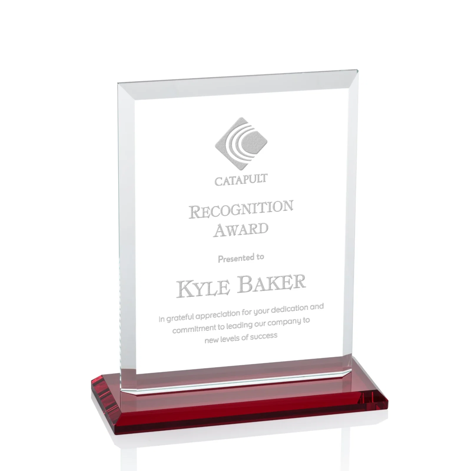 Branded Starfire Crystal Rectangle Award, Beveled Every Edge, White Base, awards for service anniversary gifts