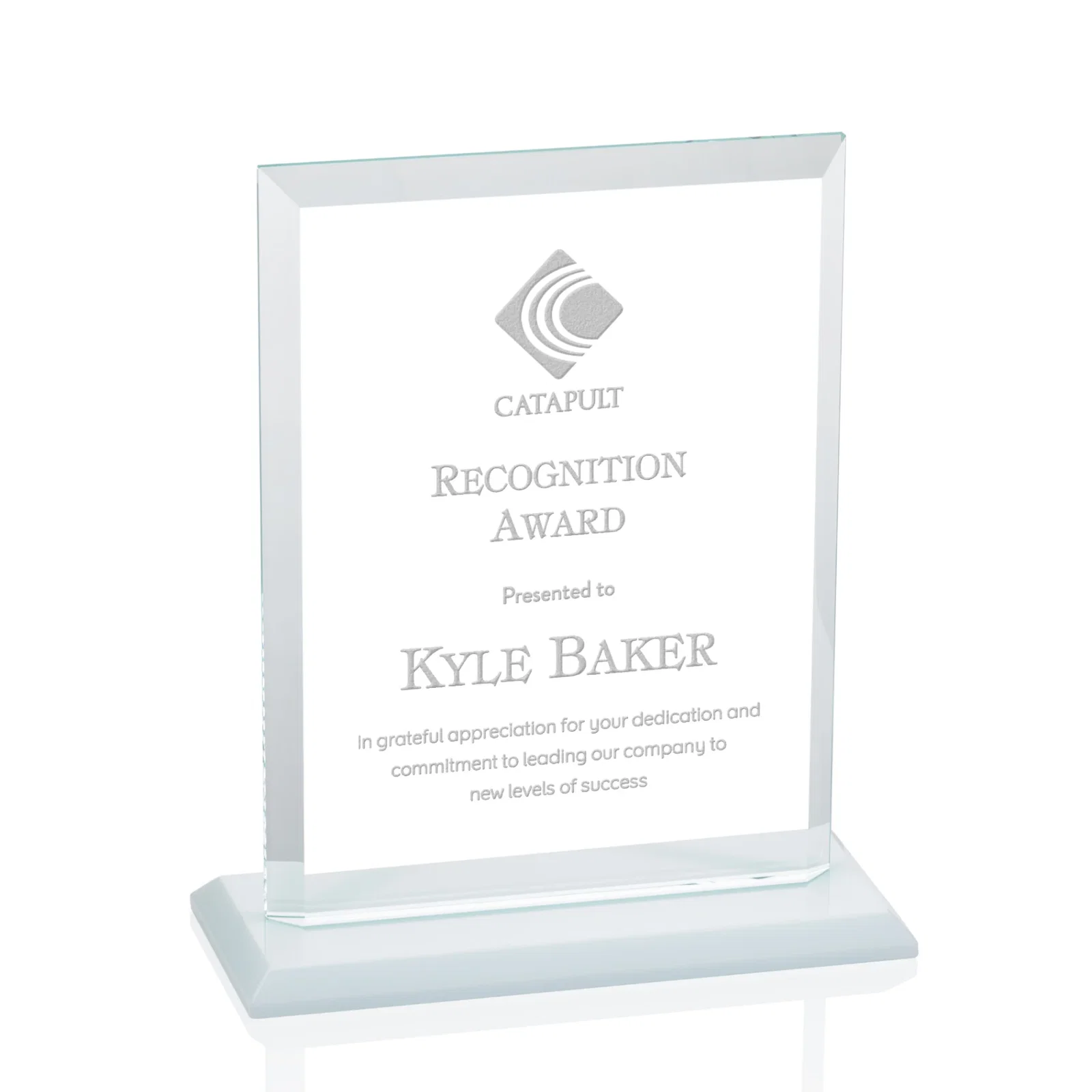 Custom Starfire Crystal Rectangle Award, Beveled Every Edge, White Base, awards for sales achievement awards