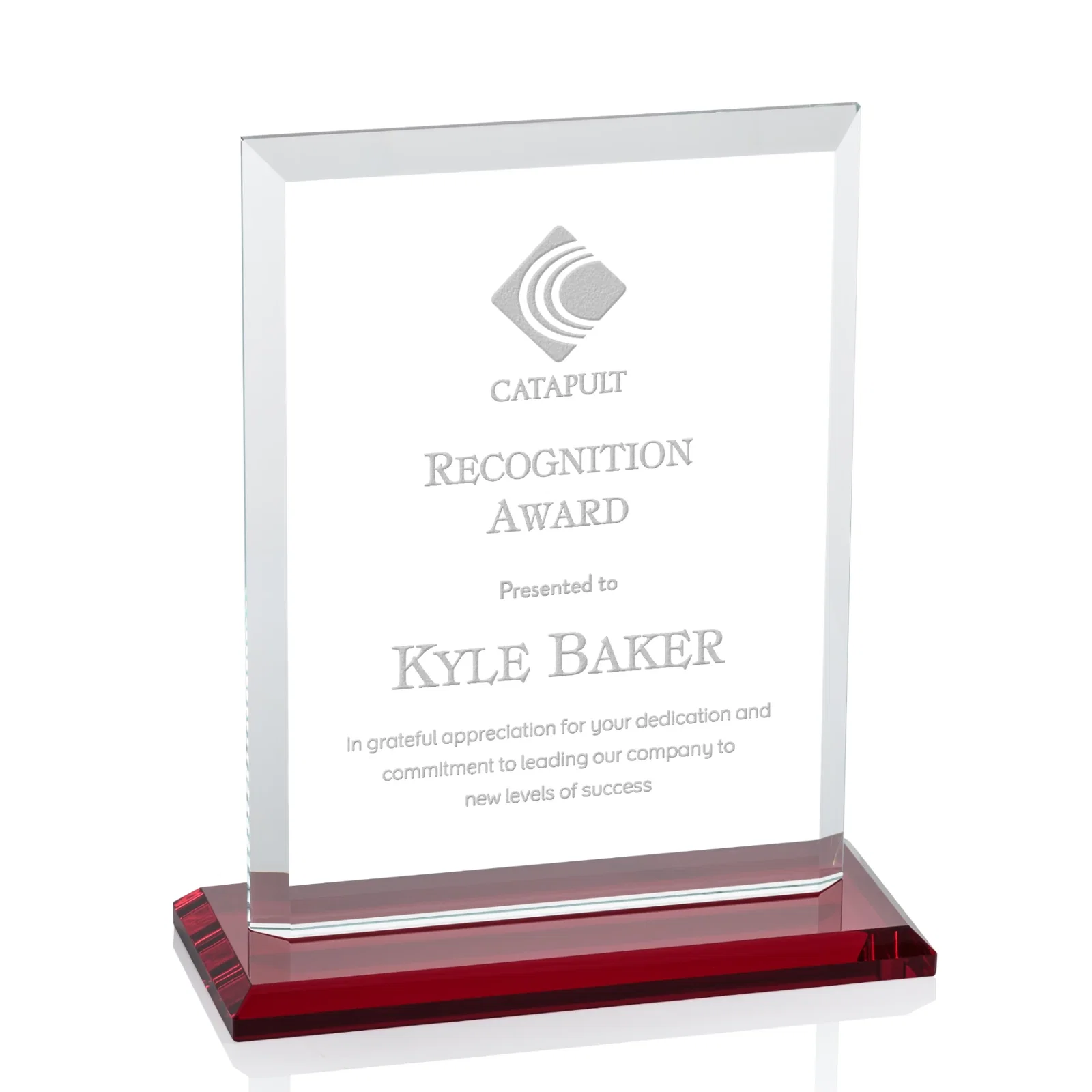 Branded Starfire Crystal Rectangle Award, Beveled Every Edge, White Base, awards for retirement presentations