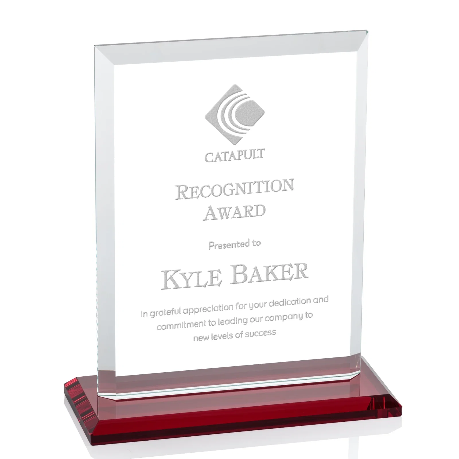 Branded Starfire Crystal Rectangle Award, Beveled Every Edge, White Base, awards for team milestone celebrations