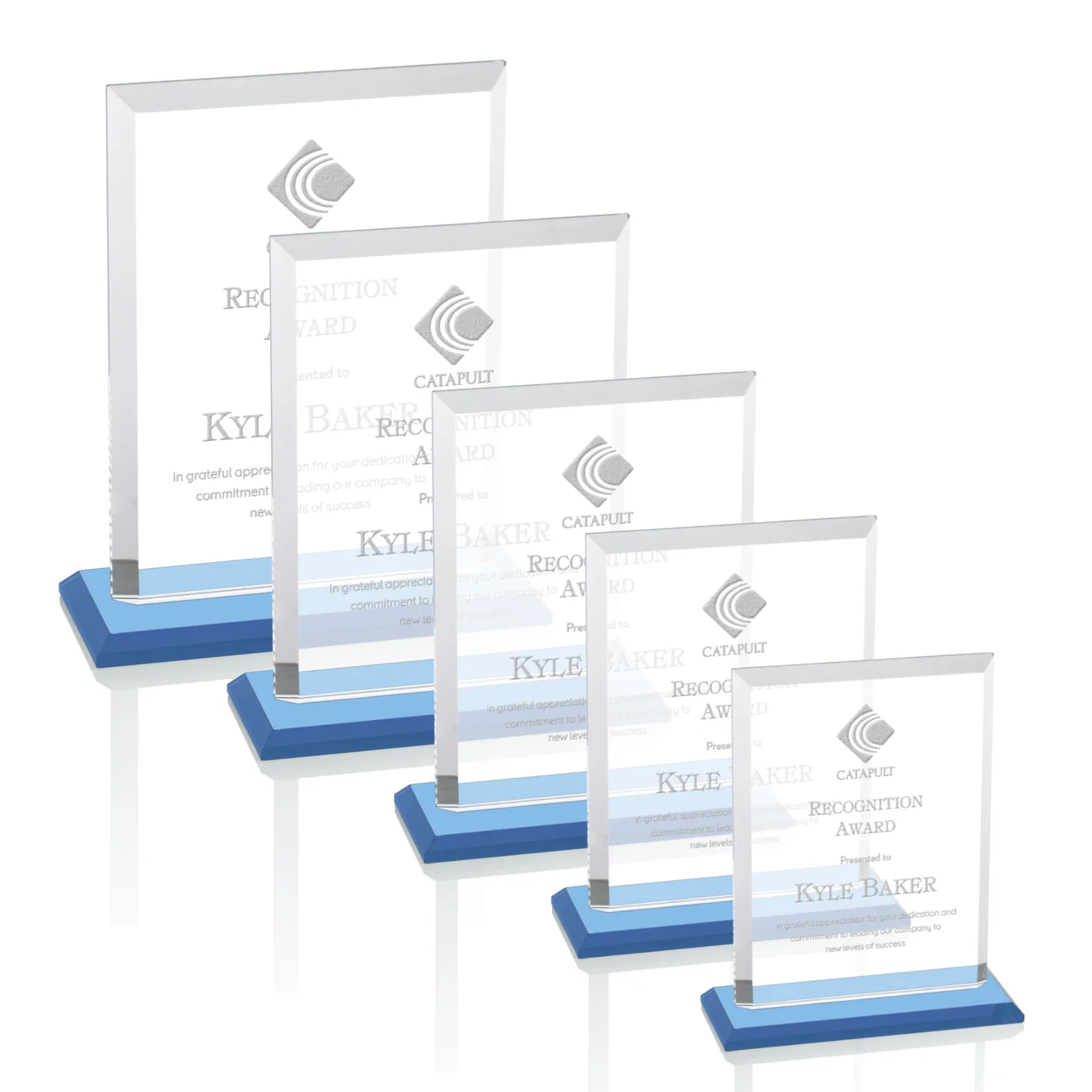 Branded Starfire Crystal Rectangle Award, Beveled Every Edge, White Base, awards for donor appreciation