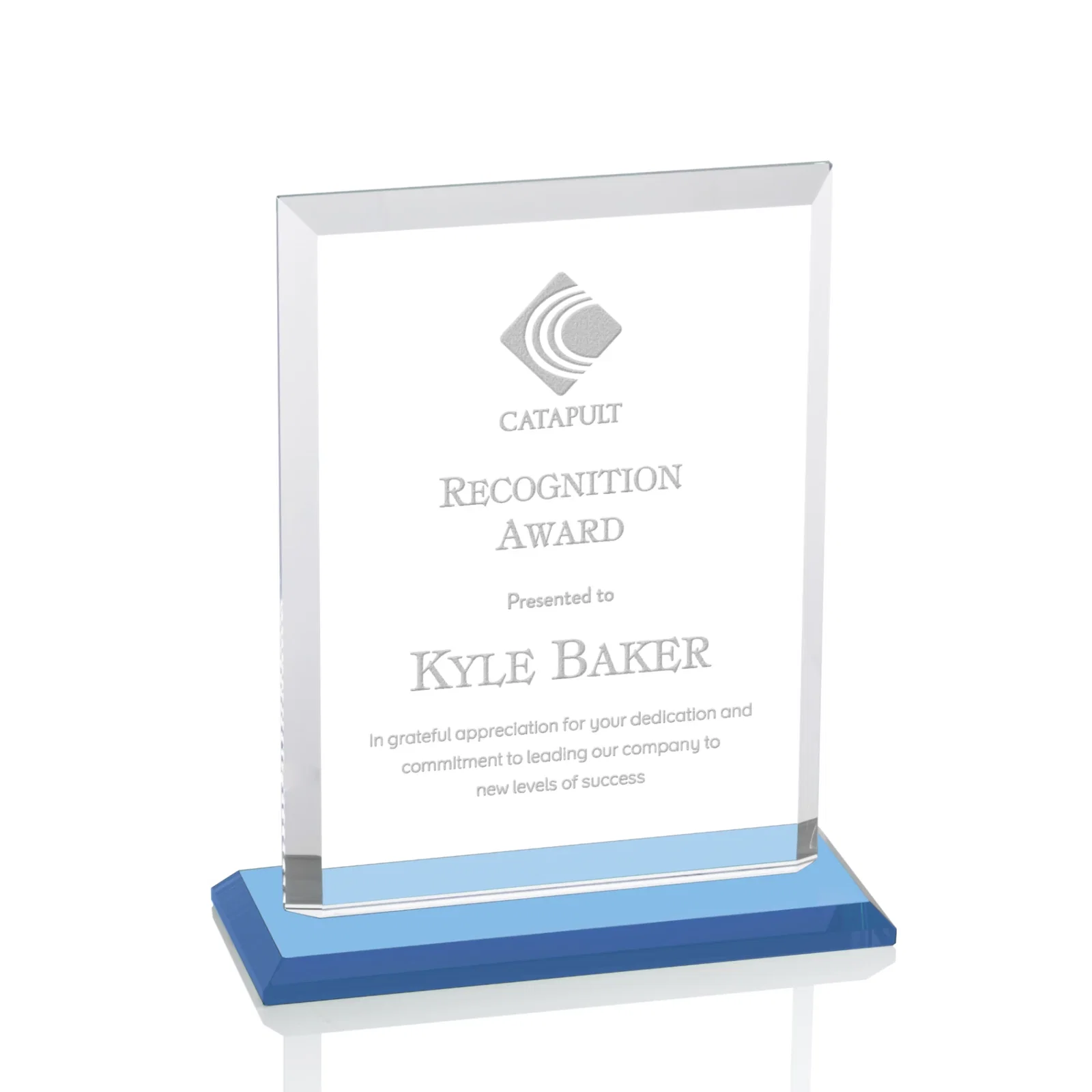 Branded Starfire Crystal Rectangle Award, Beveled Every Edge, White Base, awards for safety achievement programs