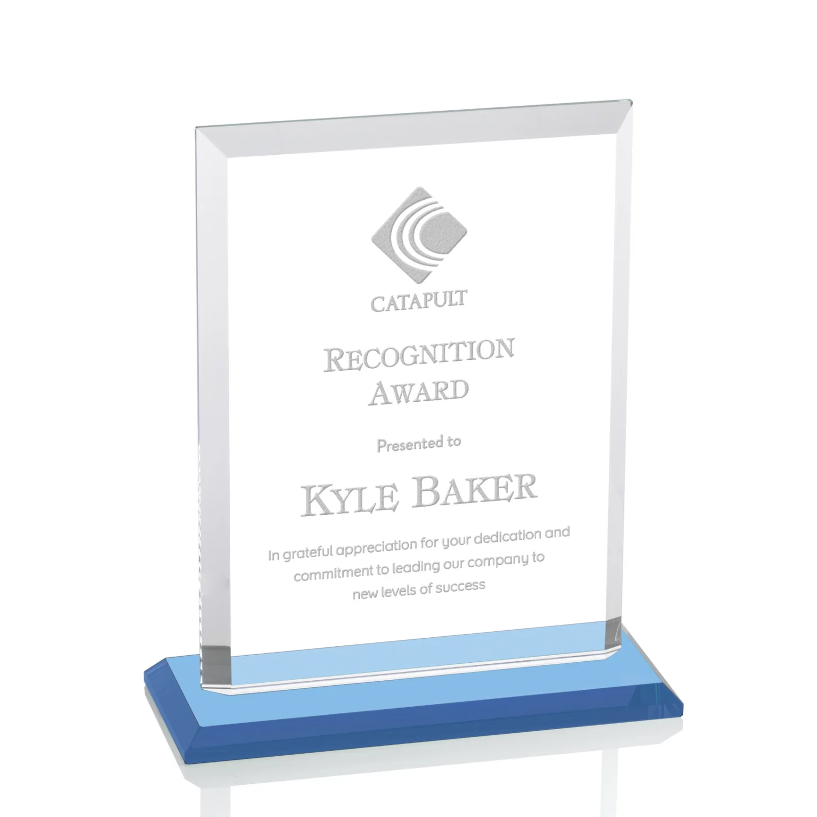 Branded Starfire Crystal Rectangle Award, Beveled Every Edge, White Base, awards for volunteer appreciation