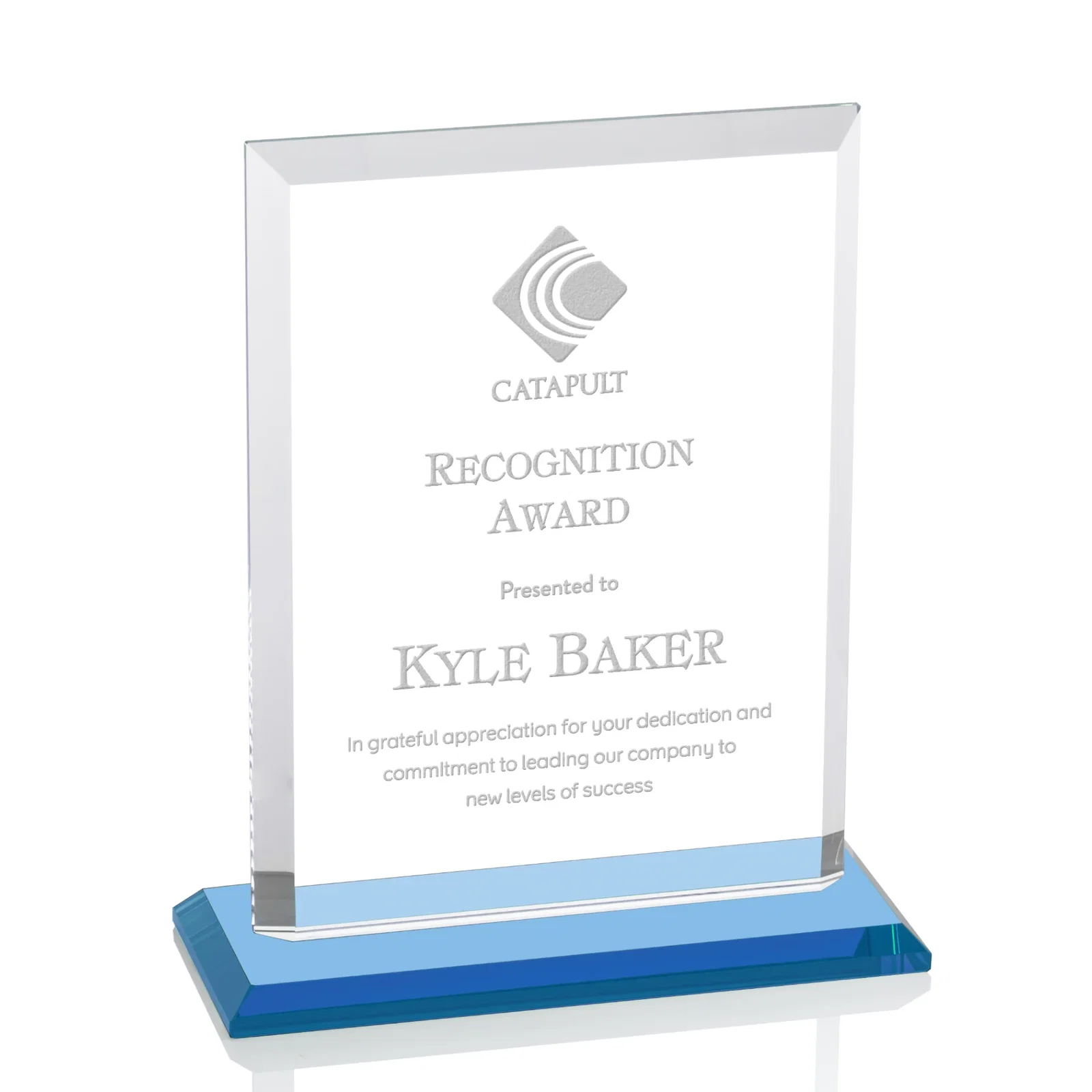Branded Starfire Crystal Rectangle Award, Beveled Every Edge, White Base, awards for dealer and partner awards
