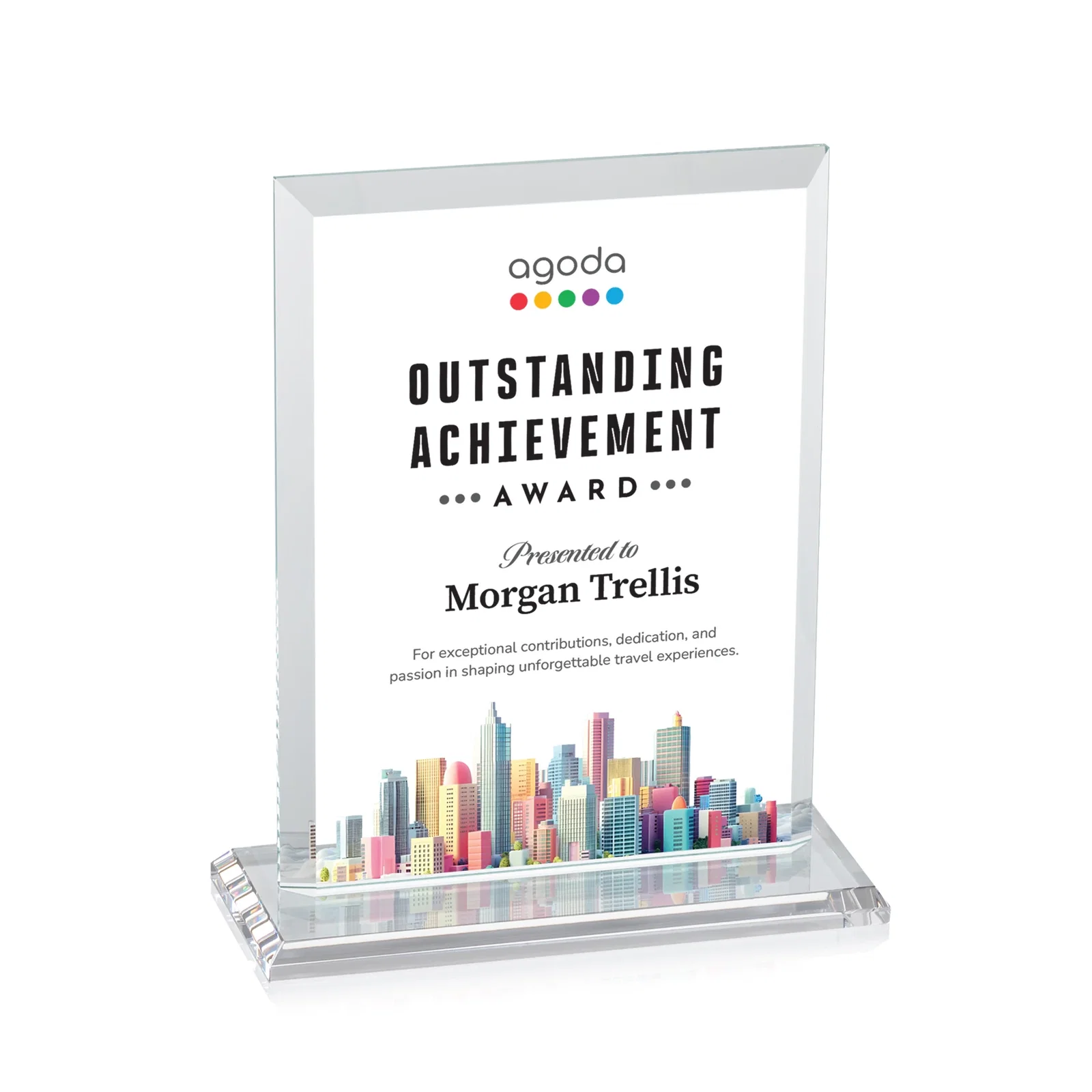 Custom printed Starfire Crystal Rectangle Award, Beveled Every Edge, White Base, awards for service anniversary gifts