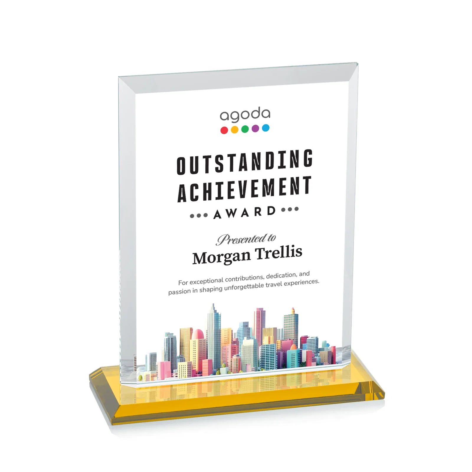 Custom printed Starfire Crystal Rectangle Award, Beveled Every Edge, White Base, awards for safety achievement programs
