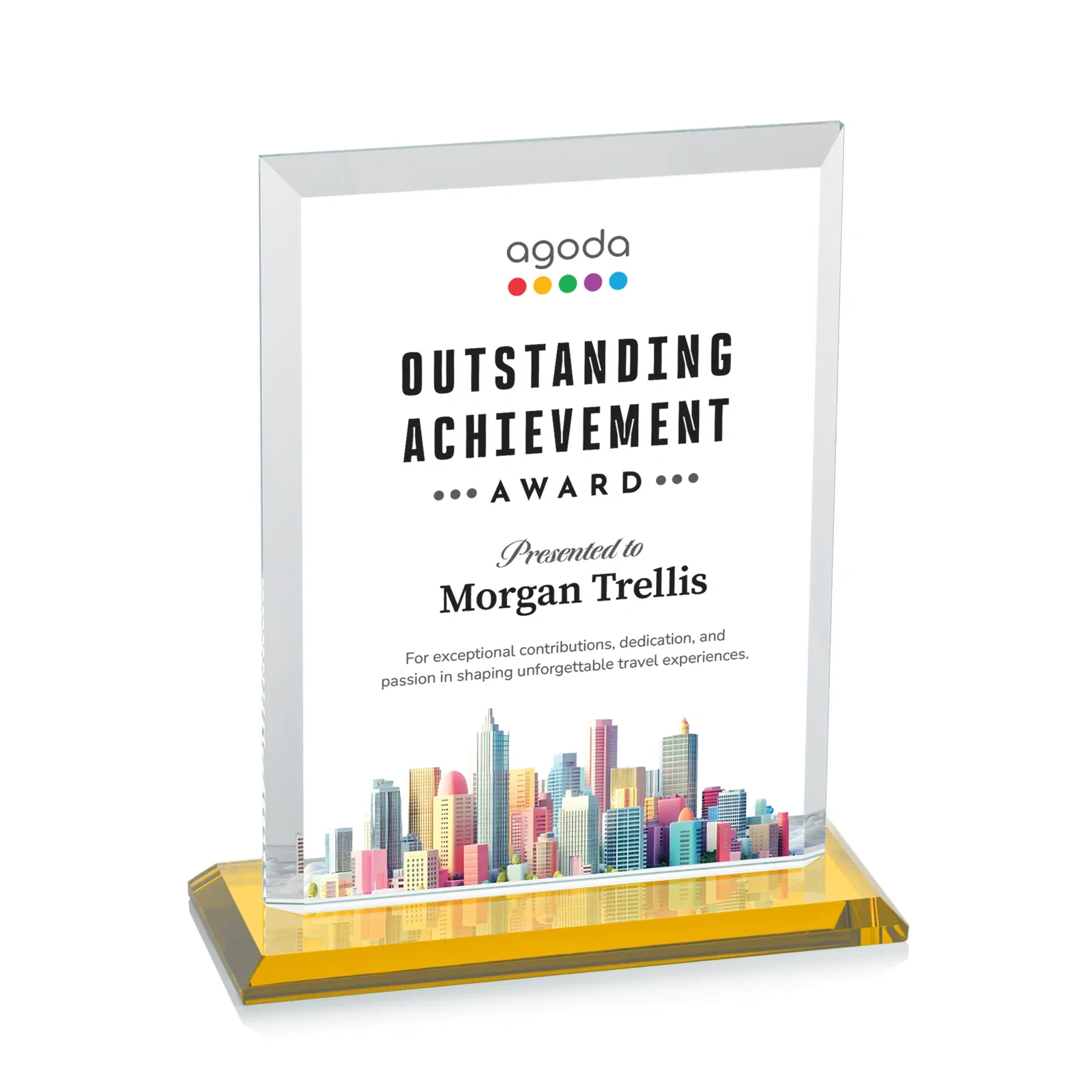 Custom printed Starfire Crystal Rectangle Award, Beveled Every Edge, White Base, awards for volunteer appreciation
