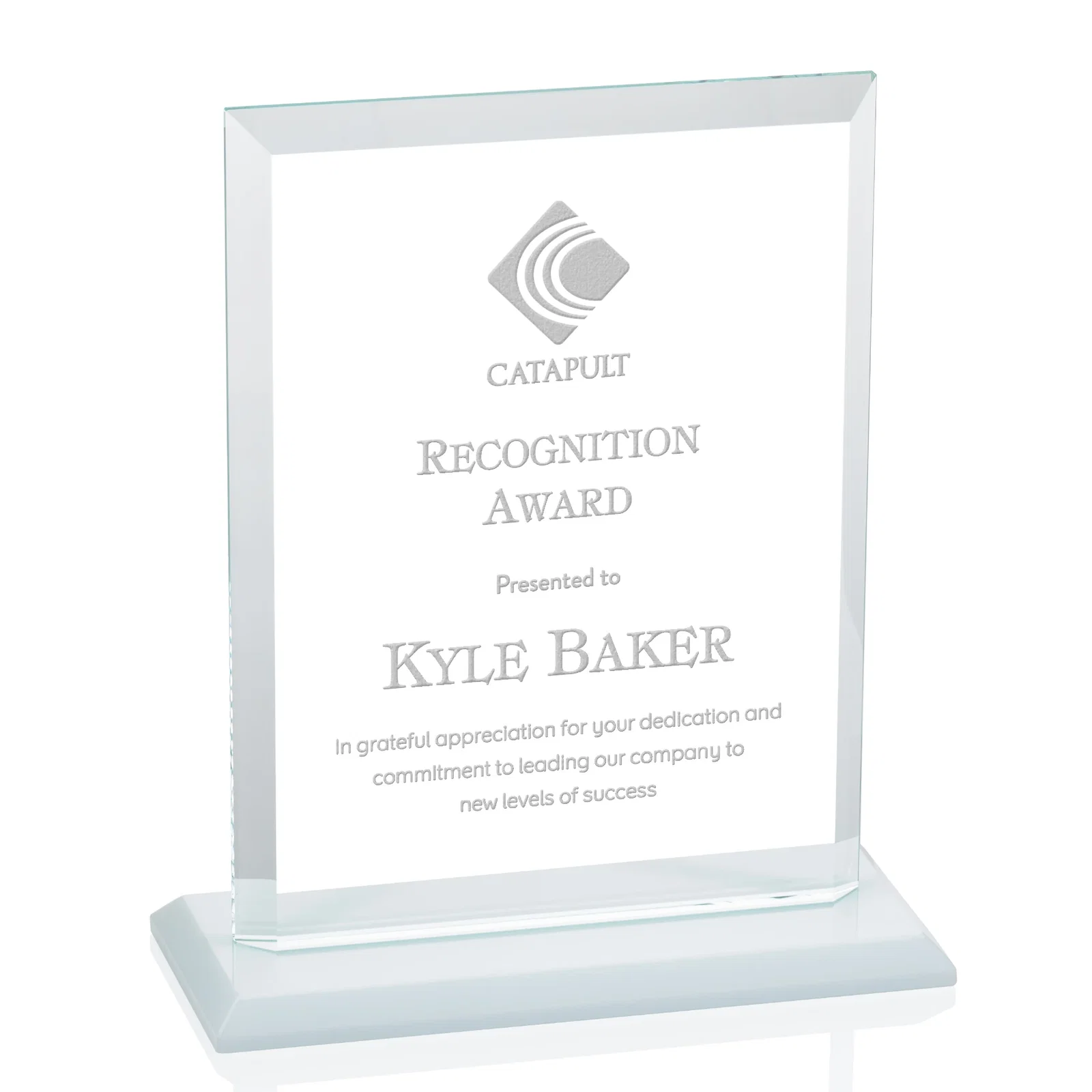 Custom Starfire Crystal Rectangle Award, Beveled Every Edge, White Base, awards for team milestone celebrations