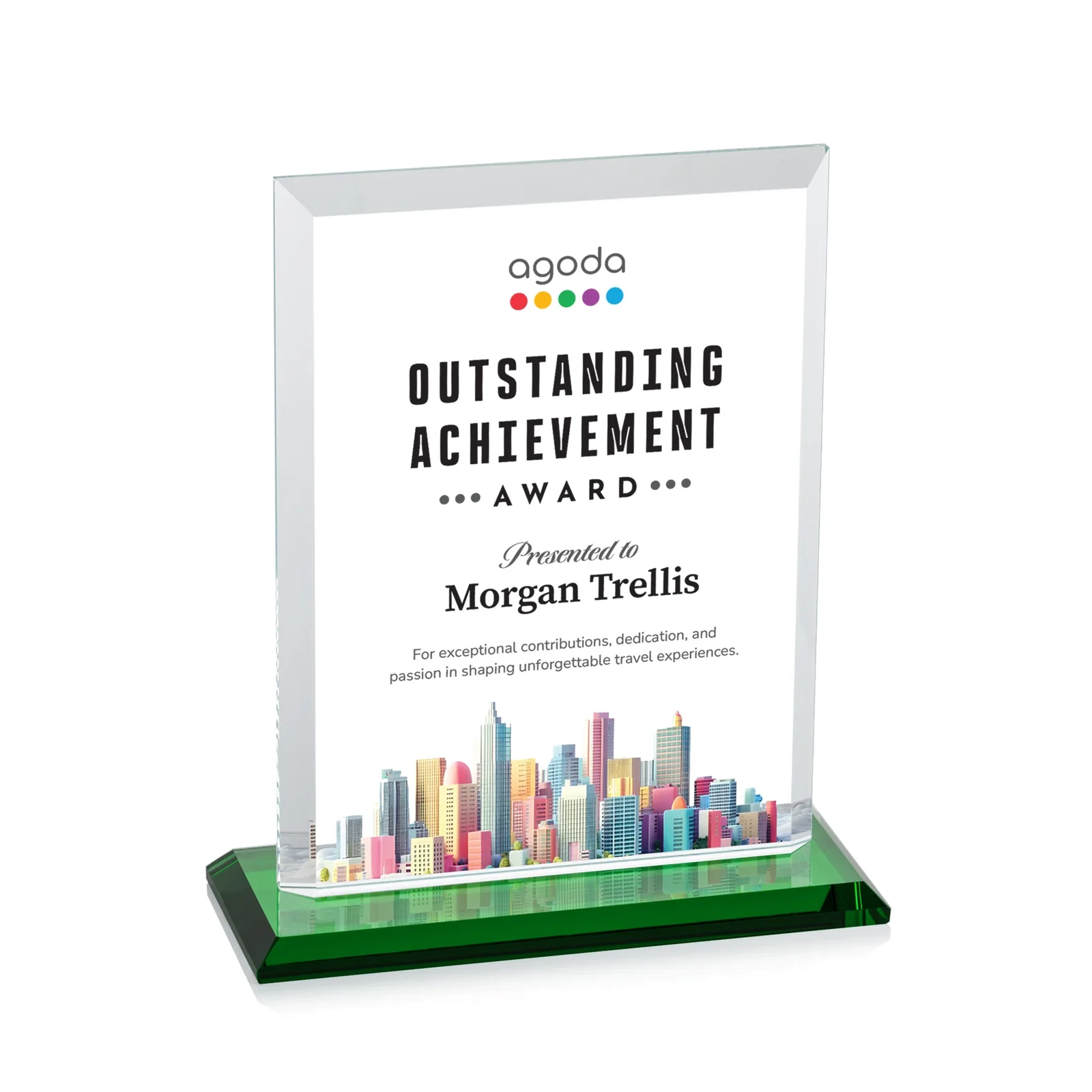 Customized Starfire Crystal Rectangle Award, Beveled Every Edge, White Base, awards for service anniversary gifts