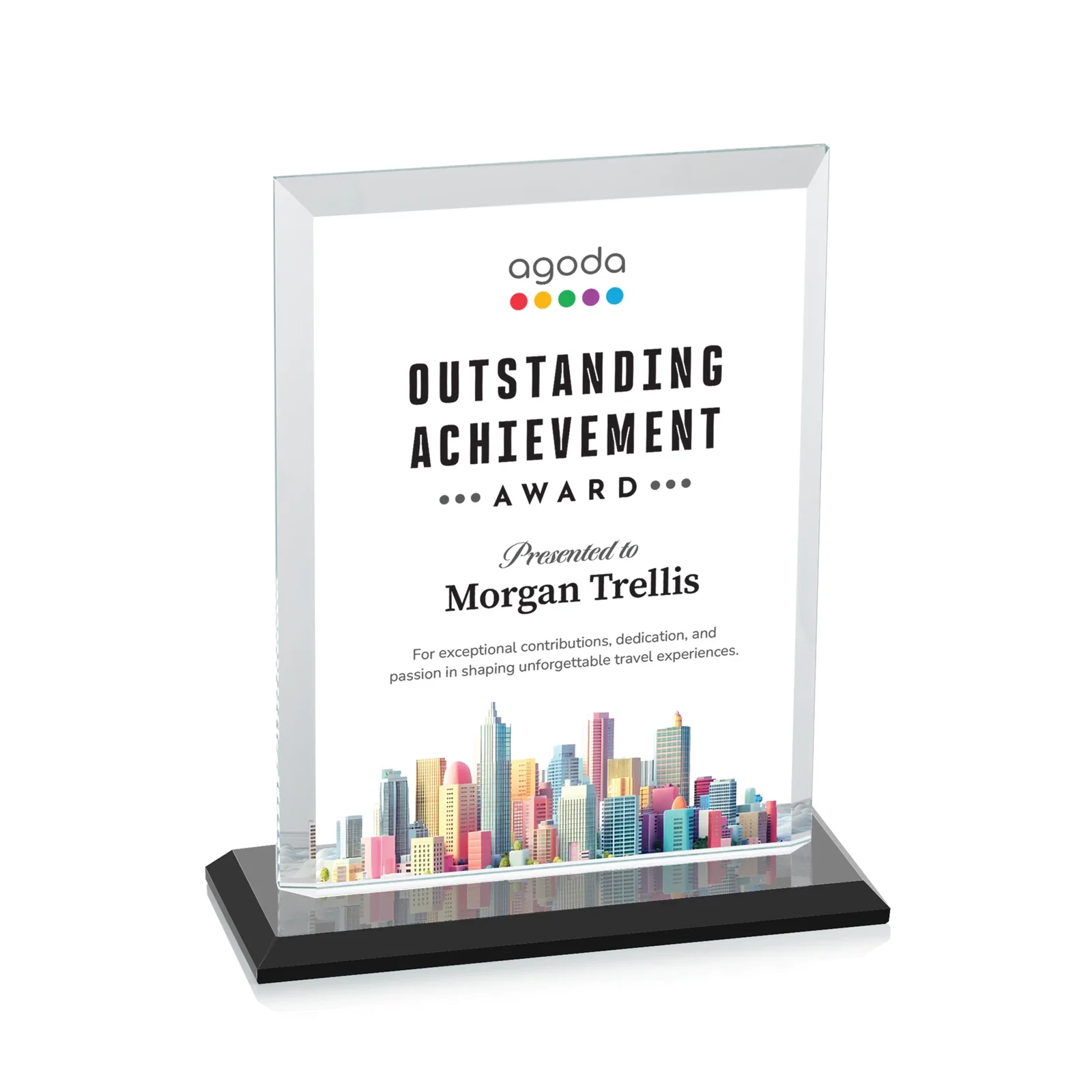 Customized Starfire Crystal Rectangle Award, Beveled Every Edge, White Base, awards for safety achievement programs