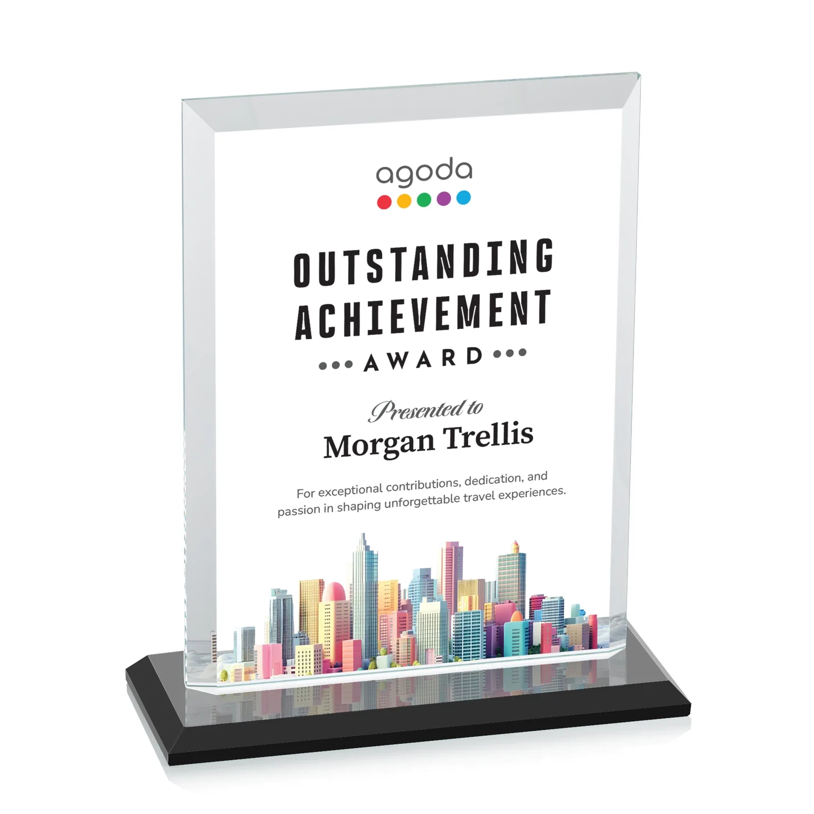 Customized Starfire Crystal Rectangle Award, Beveled Every Edge, White Base, awards for dealer and partner awards