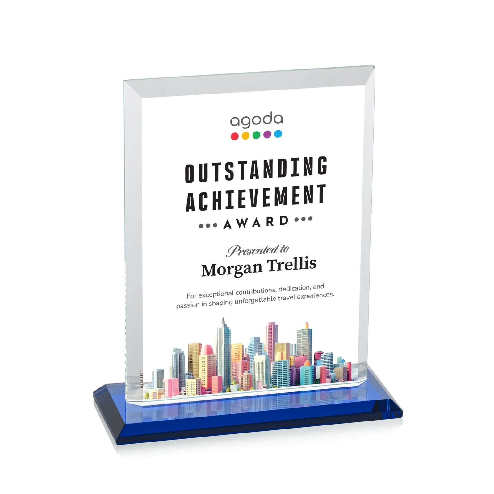 Custom engraved Starfire Crystal Rectangle Award, Beveled Every Edge, White Base, awards for service anniversary gifts