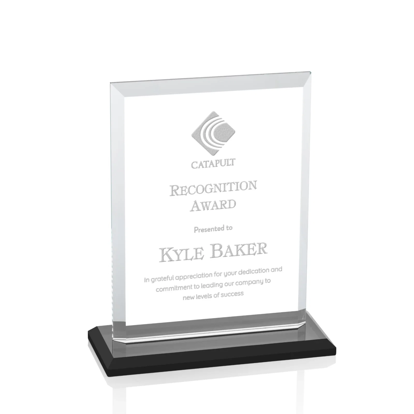 Custom Starfire Crystal Rectangle Award, Beveled Every Edge, White Base, awards for graduation ceremonies