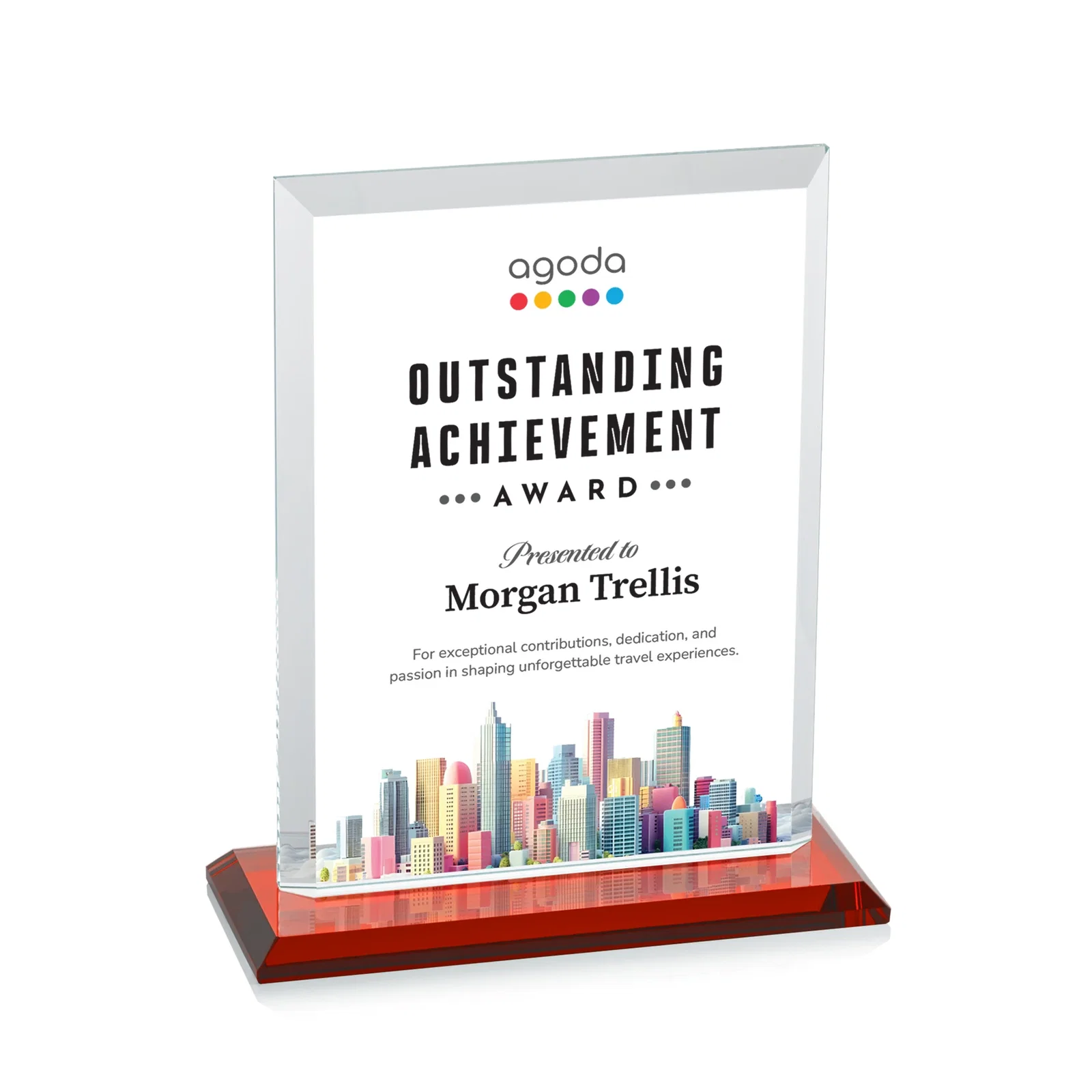Custom engraved Starfire Crystal Rectangle Award, Beveled Every Edge, White Base, awards for safety achievement programs