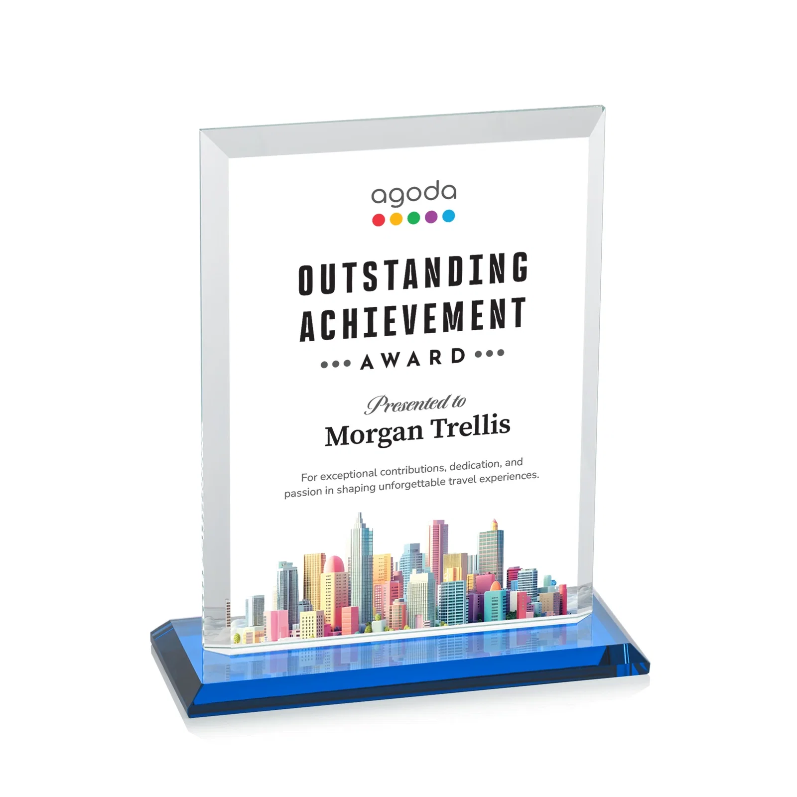 Custom Starfire Crystal Rectangle Award, Beveled Every Edge, White Base, awards, with your logo for service anniversary gifts